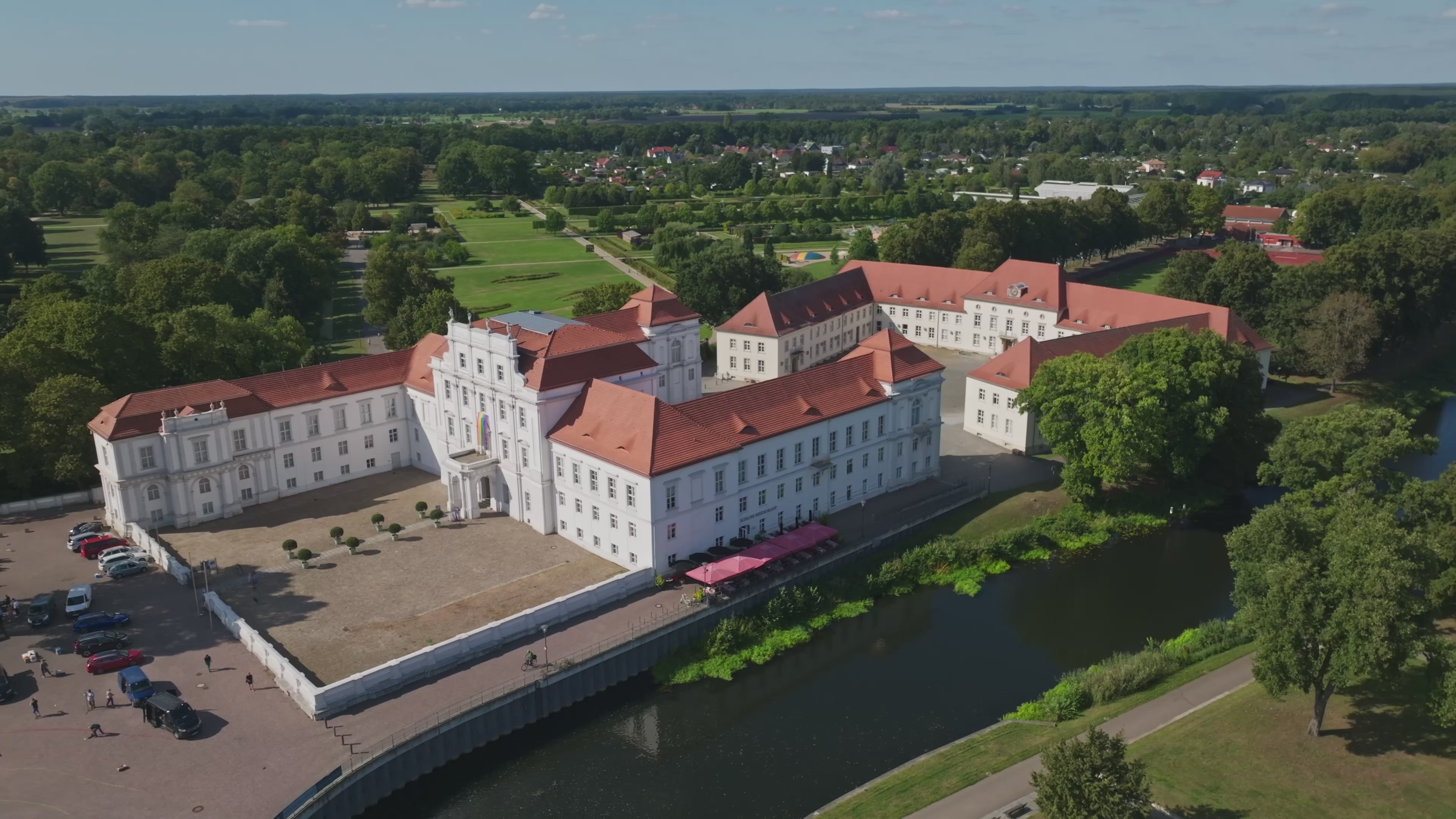 Aerial drone view of Oranienburg Palace in Oranienburg, Brandenburg, Germany.