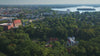 Aerial drone view of Schloss Tegel in Berlin, Germany.