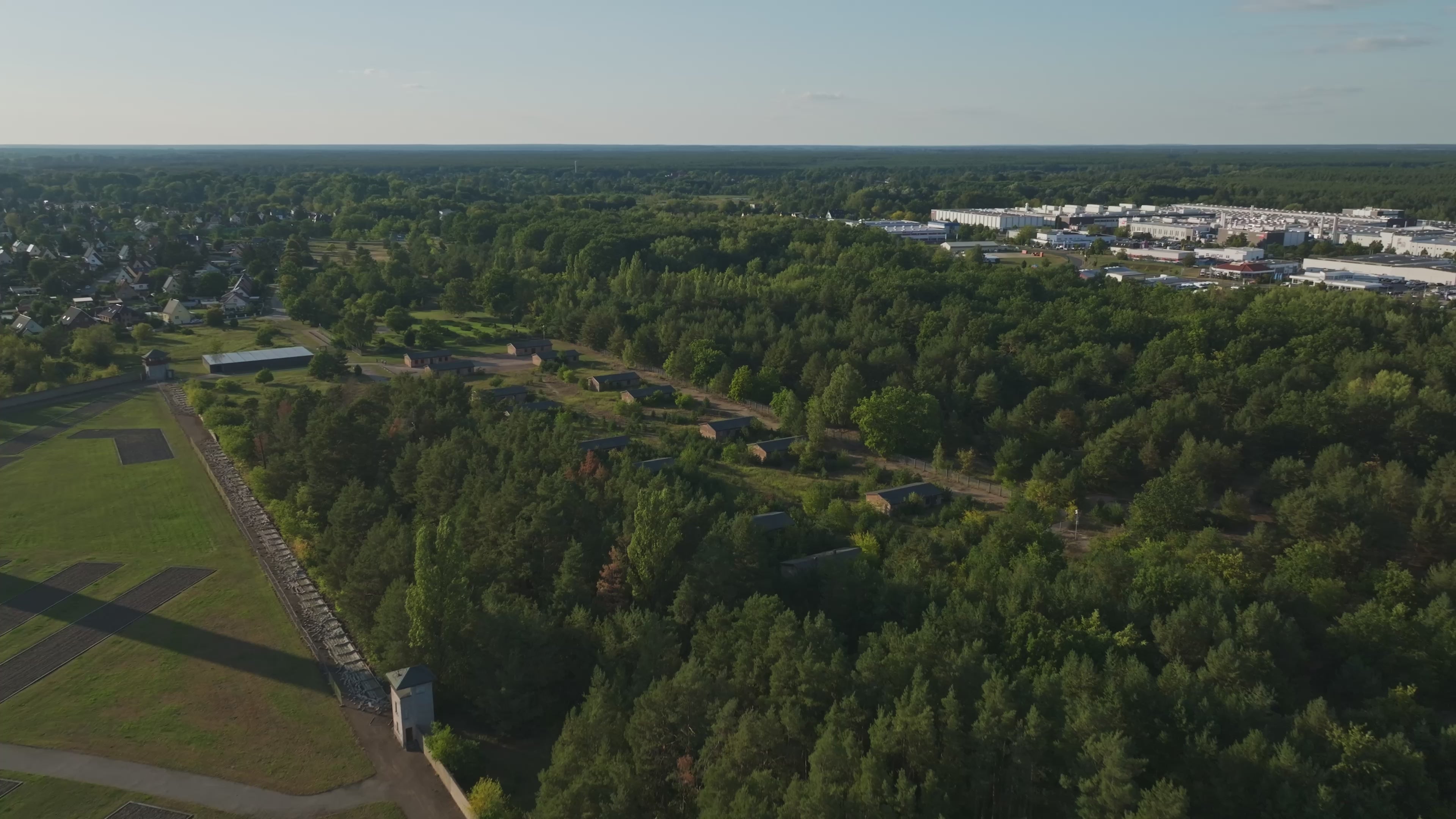 Aerial drone view of Sachsenhausen Memorial and Museum in Oranienburg, Germany.