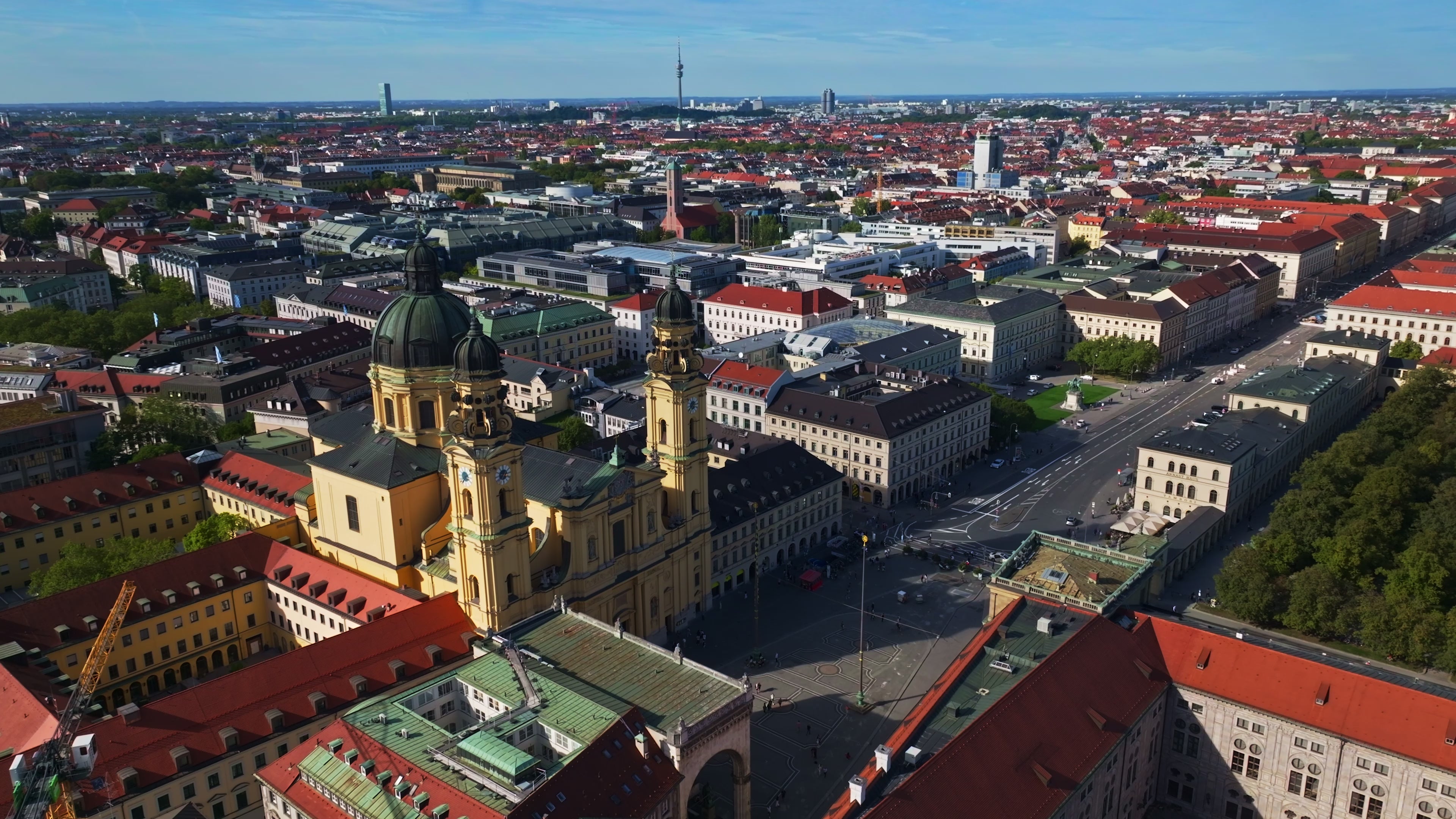 Aerial drone view of Maxvorstadt in Munich, Germany.
