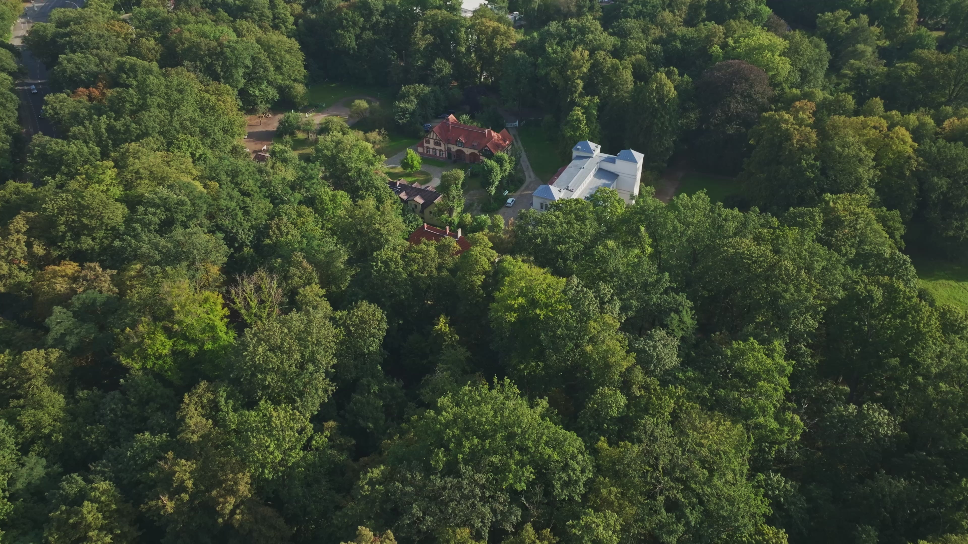 Aerial drone view of Schloss Tegel in Berlin, Germany.