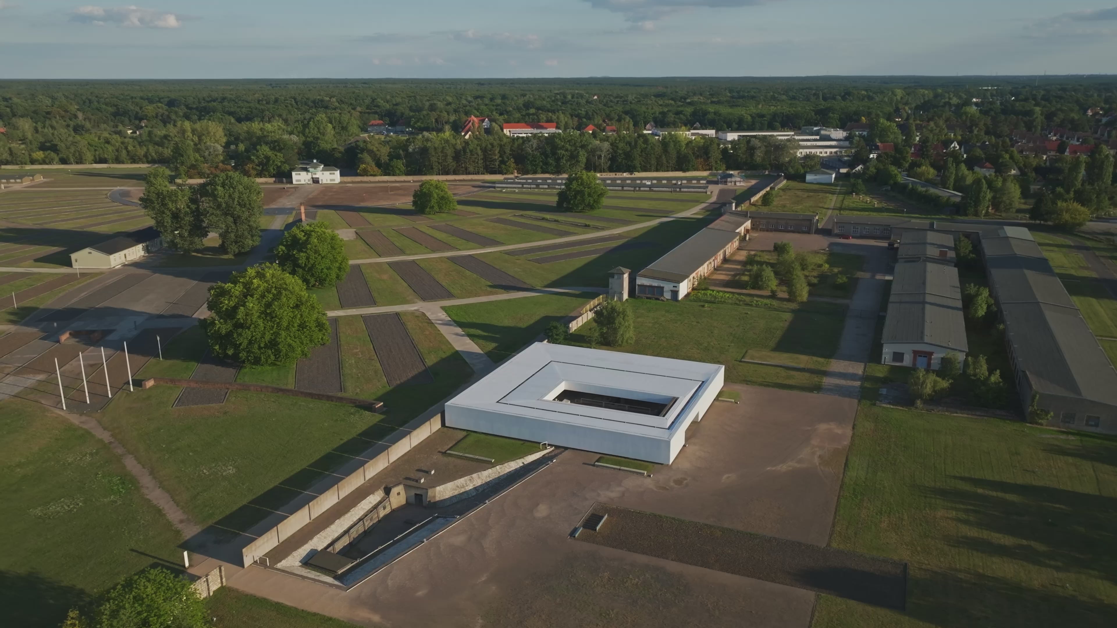 Aerial view of the Crematorium at Sachsenhausen in Oranienburg, Germany.