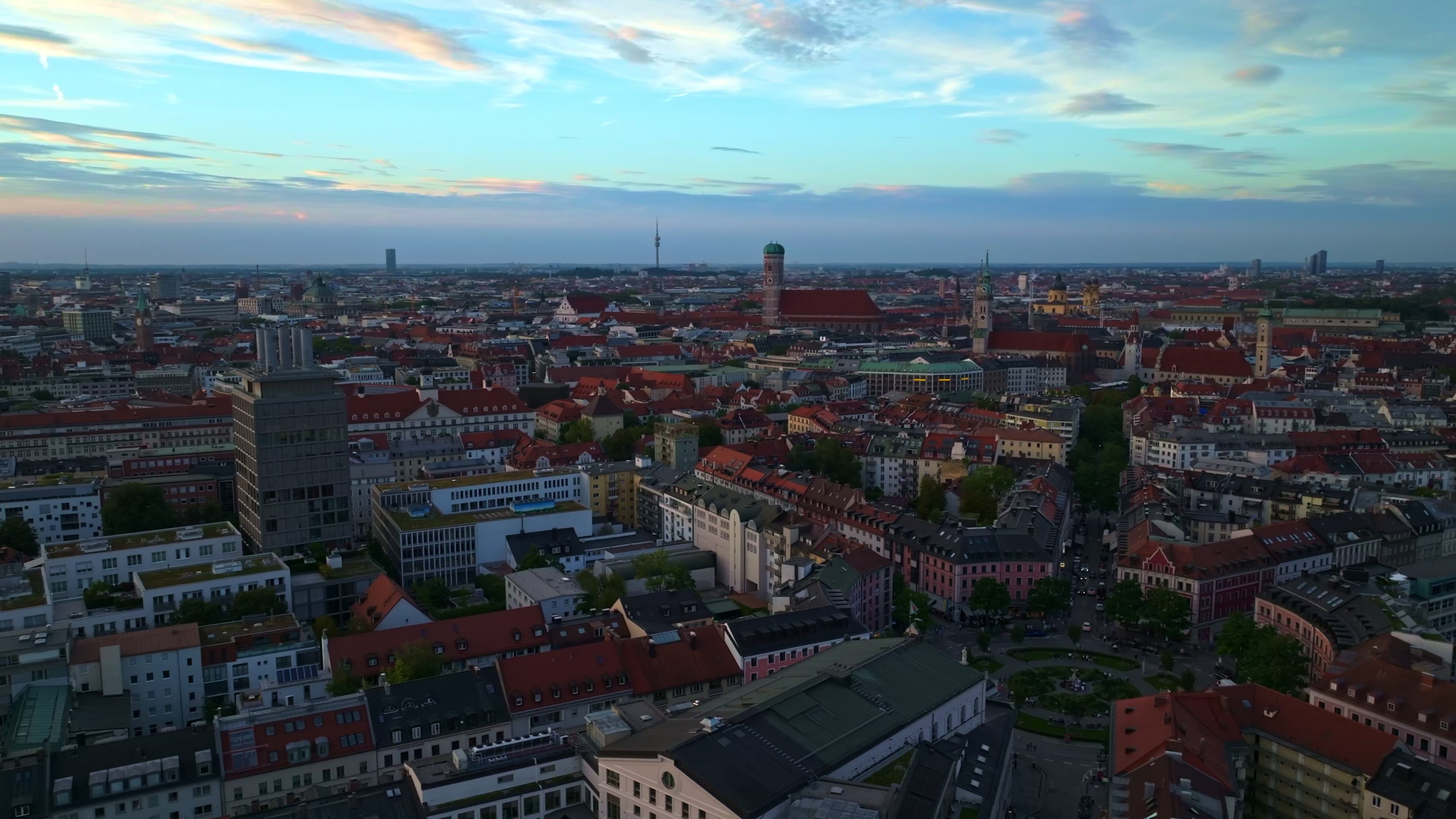 Aerial drone view of Gärtnerplatz in Munich Germany.