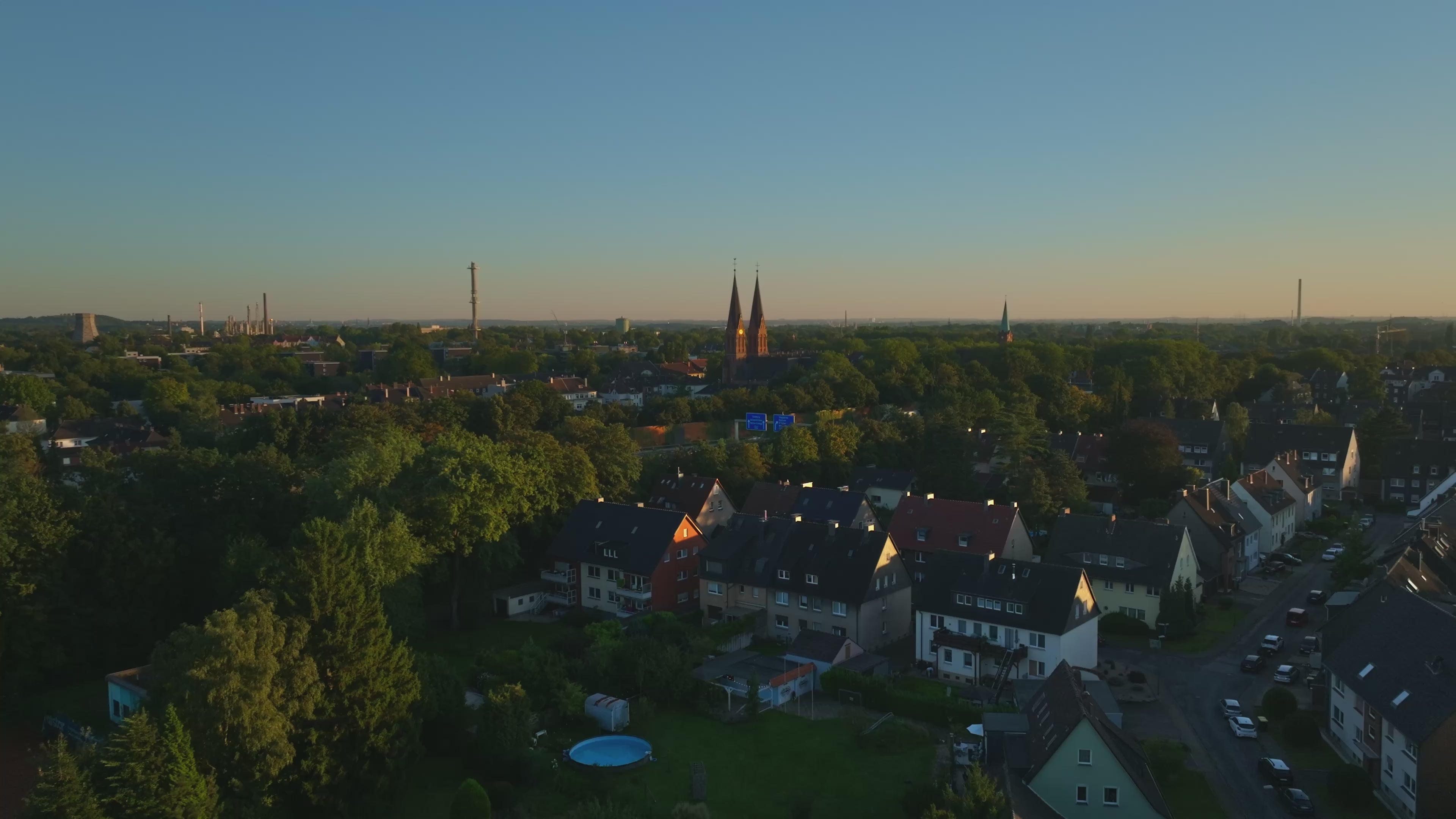 Aerial view of St. Marien Church in Herne, North Rhine-Westphalia, Germany.