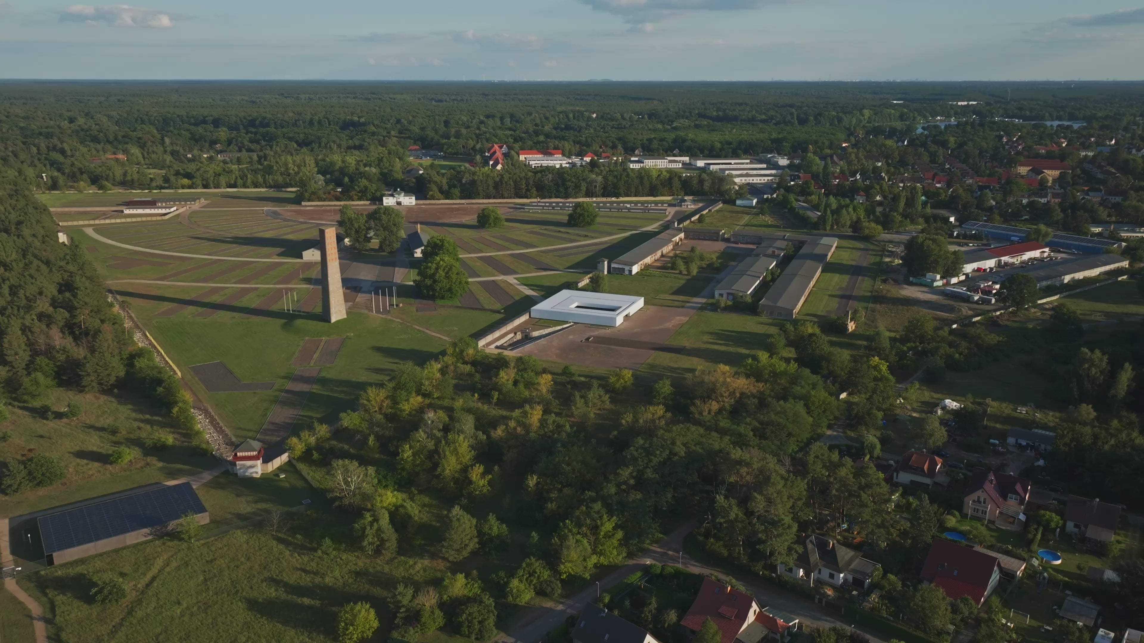 Aerial view of the Crematorium at Sachsenhausen in Oranienburg, Germany.
