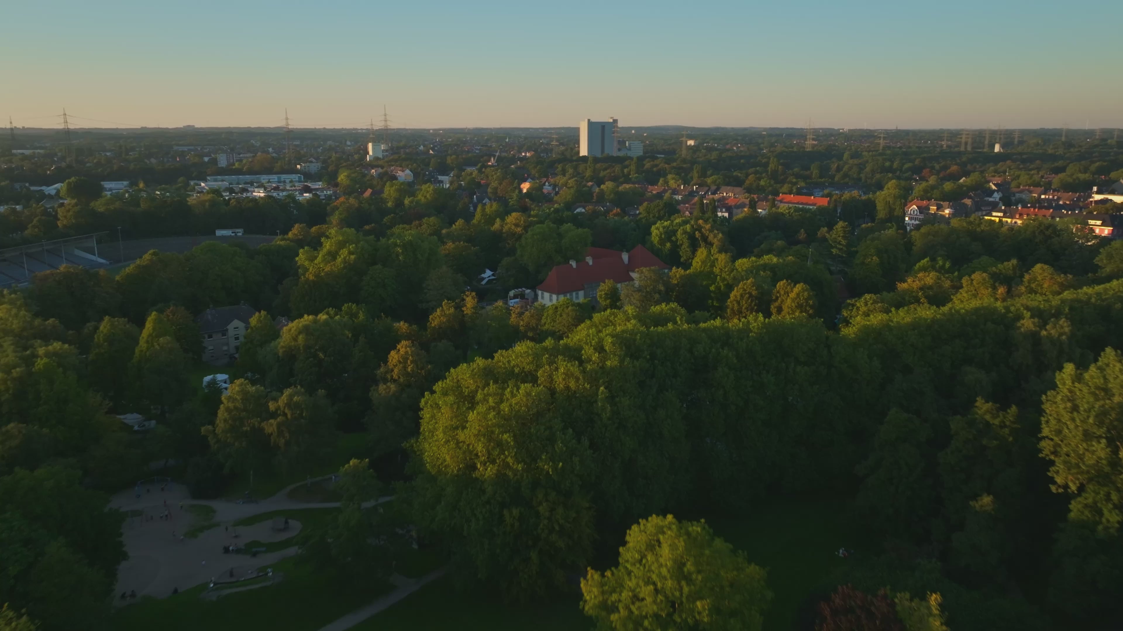 Aerial drone view of Schloss Strünkede castle in Herne , Germany.