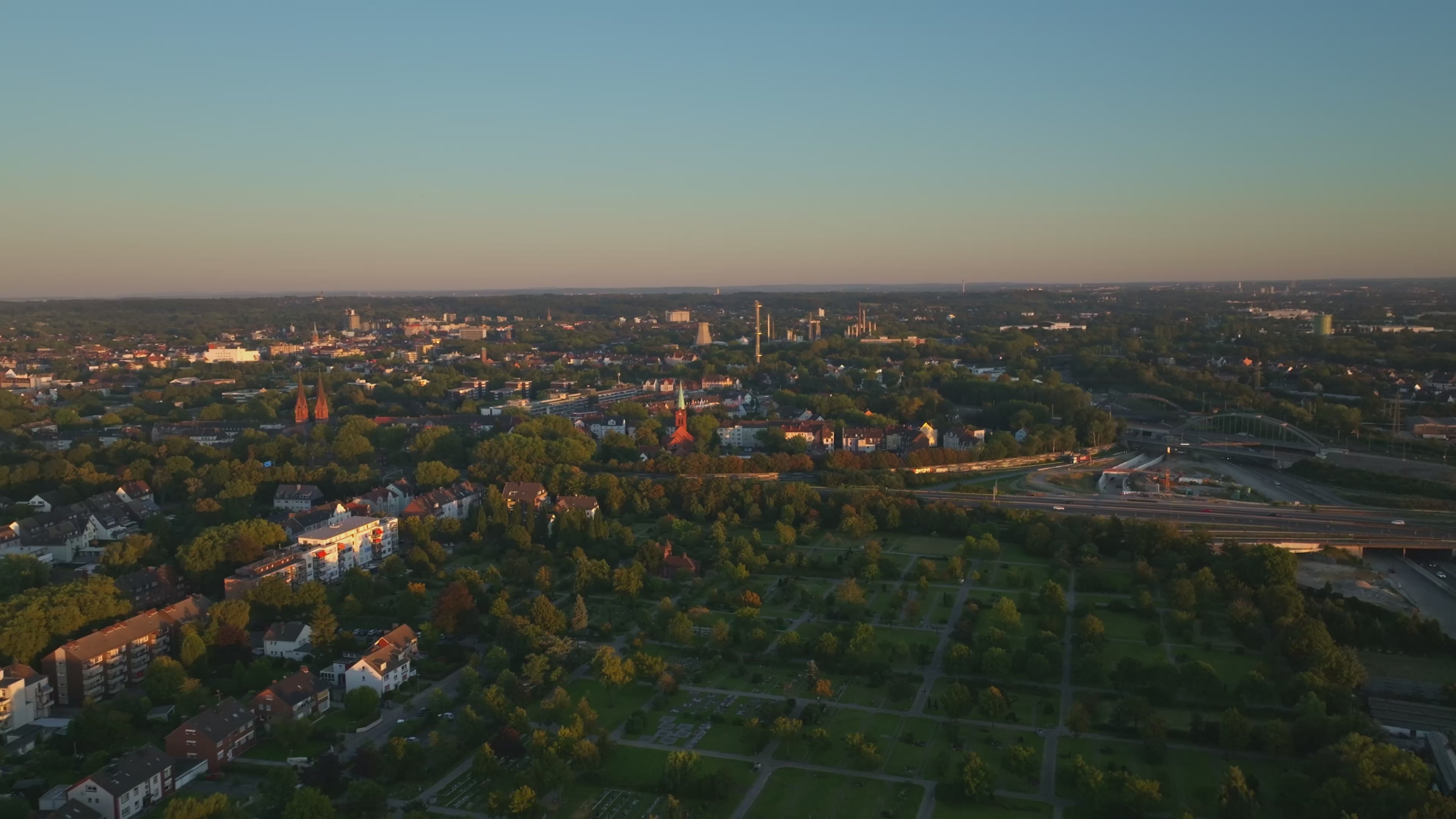 Aerial drone view of Herne in North Rhine-Westphalia, Germany.