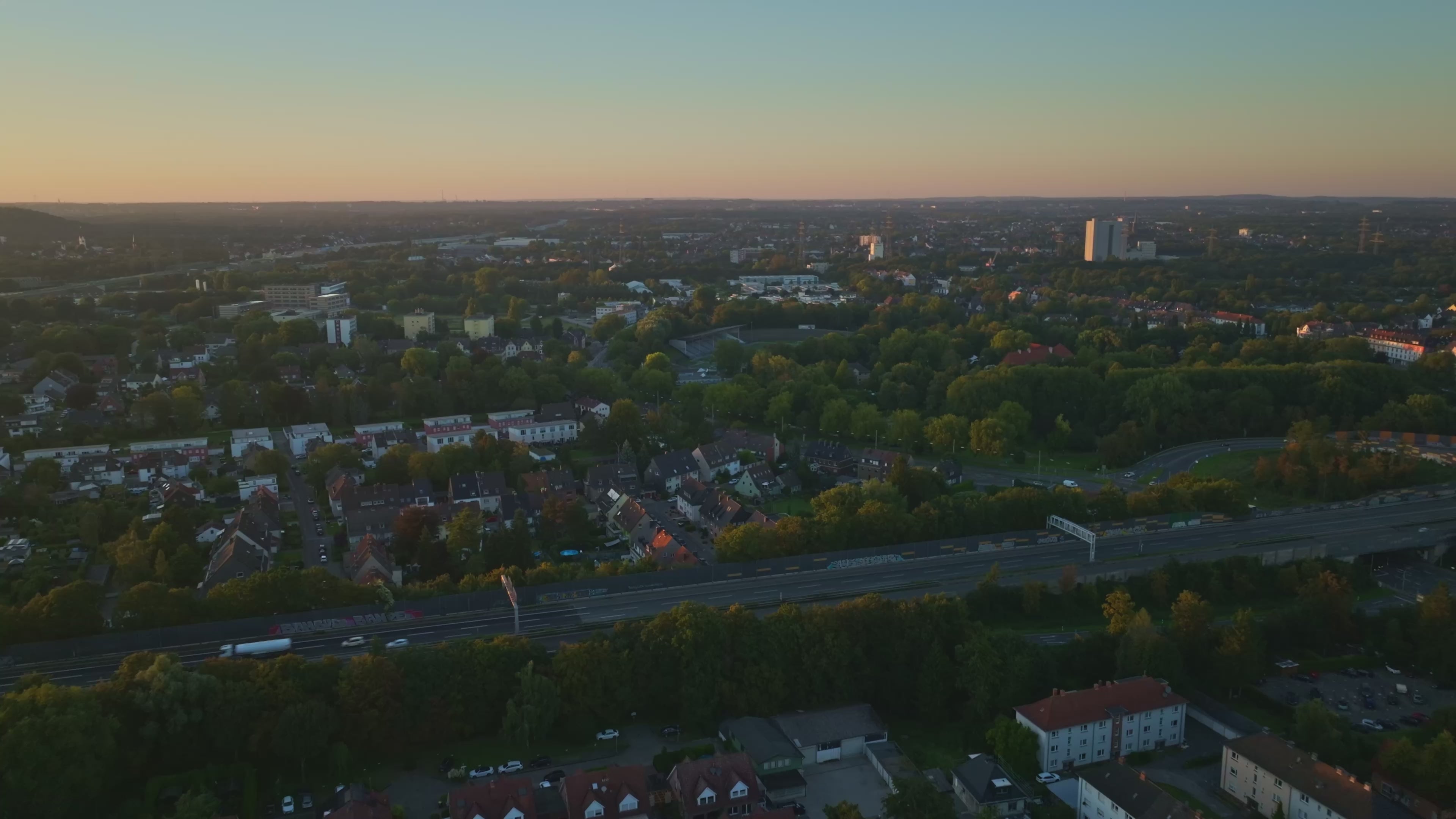 Aerial drone view of Herne in North Rhine-Westphalia, Germany.
