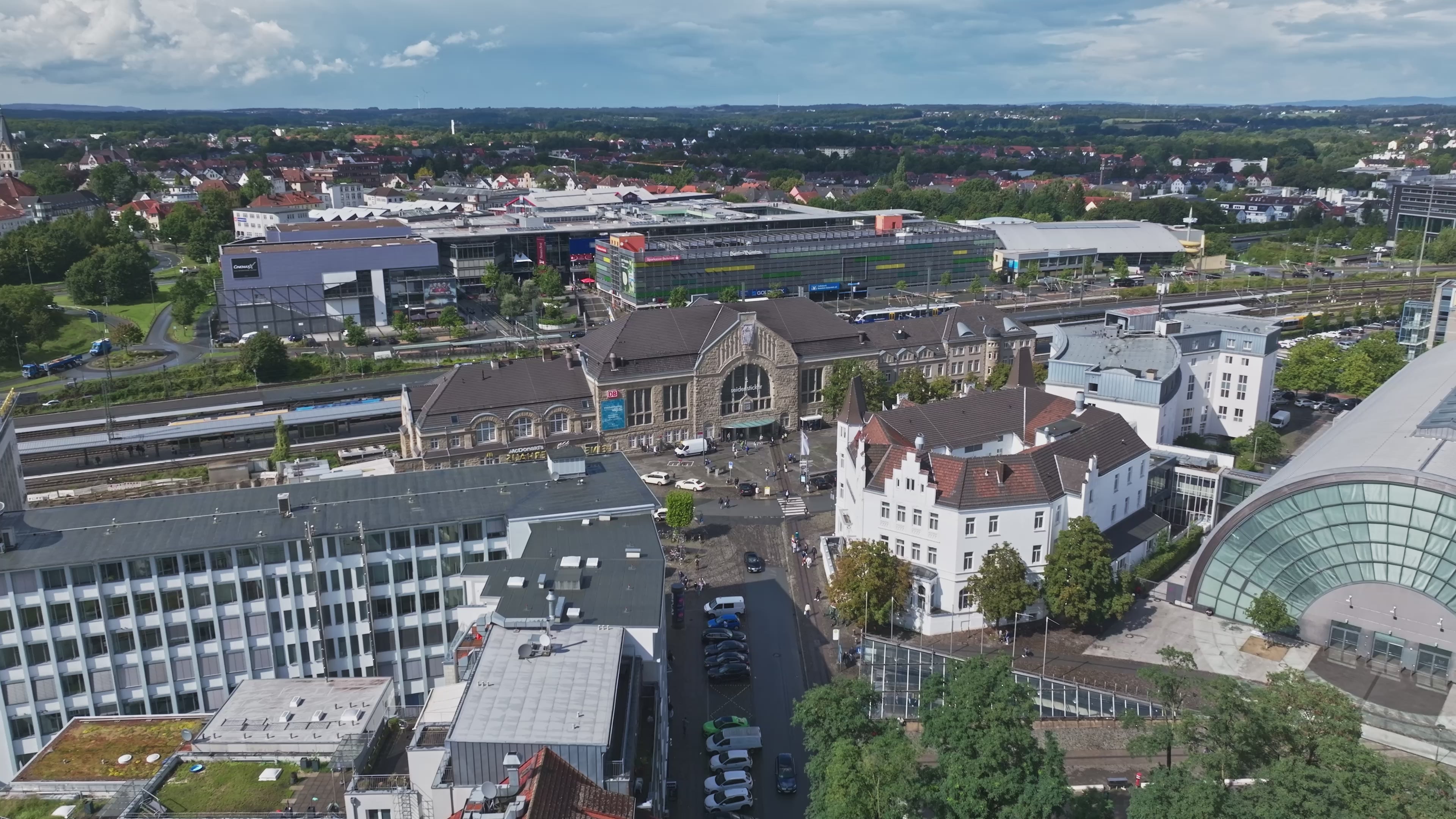 Aerial view of Bielefeld central train station , Germany.