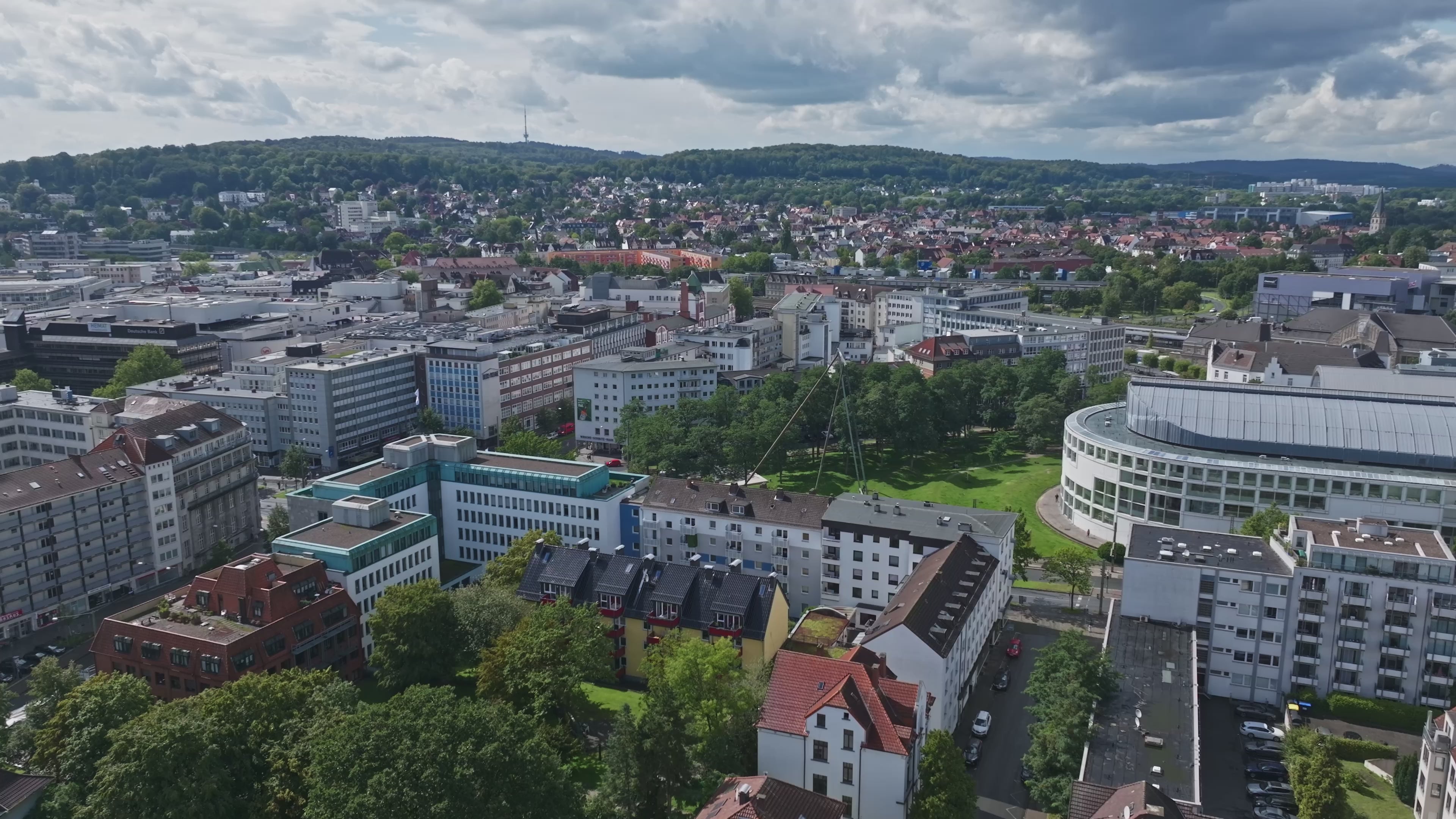Aerial view of Bielefeld city centre , Germany.