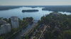 Aerial drone view of Lake Tegel (Tegeler See) in Berlin, Germany.