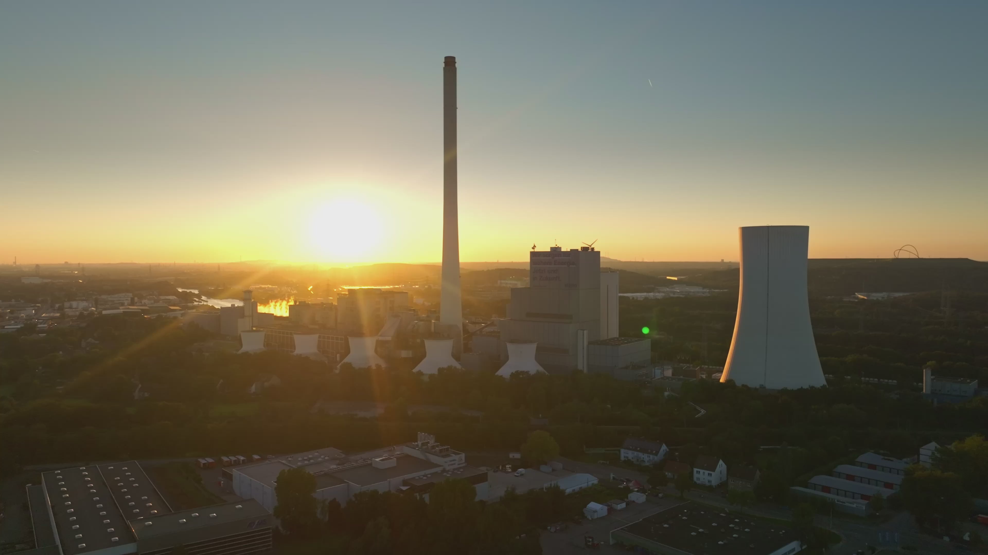 Aerial drone view of hard-coal-fired combined heat and power plant in Herne.