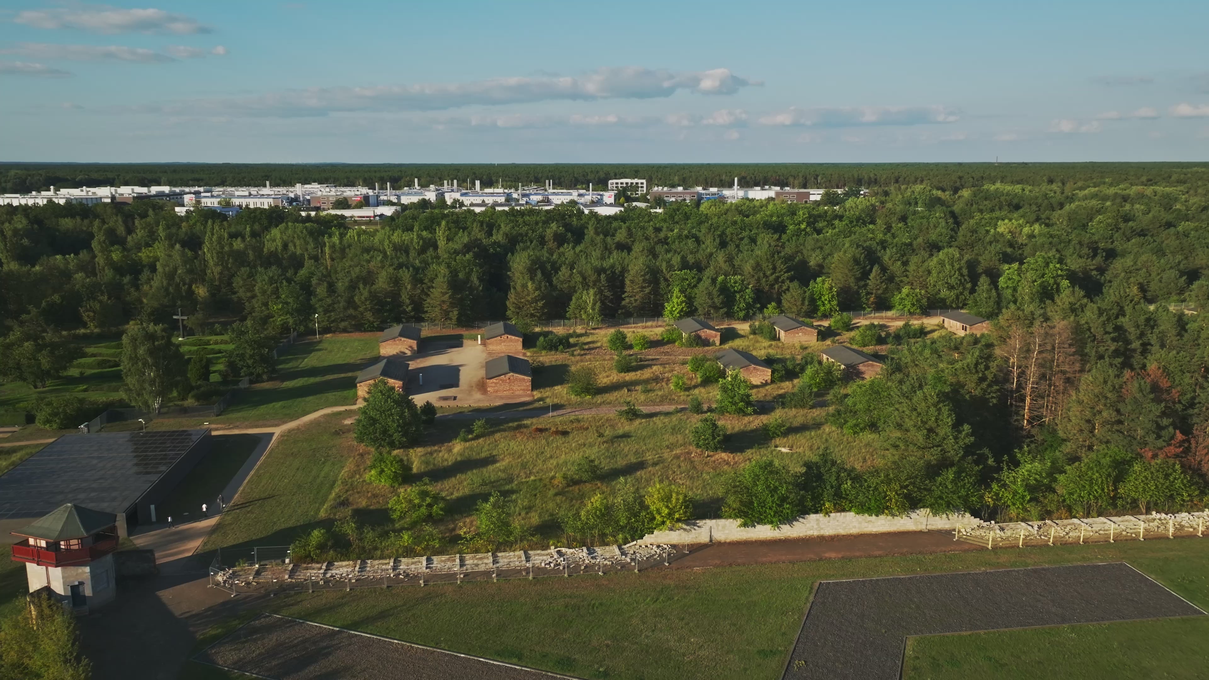 Aerial drone view of Sachsenhausen Memorial and Museum in Oranienburg, Germany