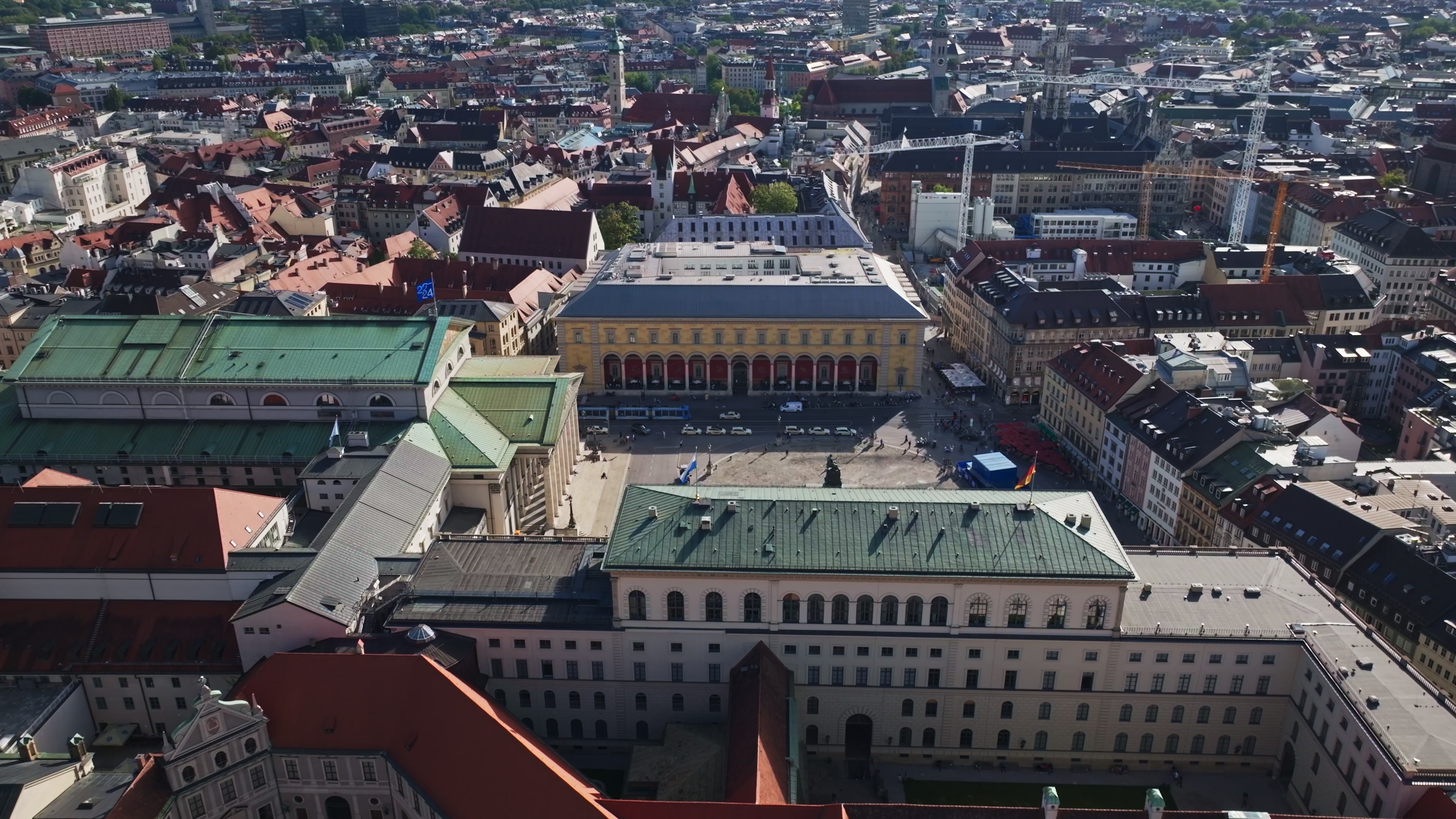 Aerial view of Max-Joseph-Platz, a historic square in central Munich, Germany.