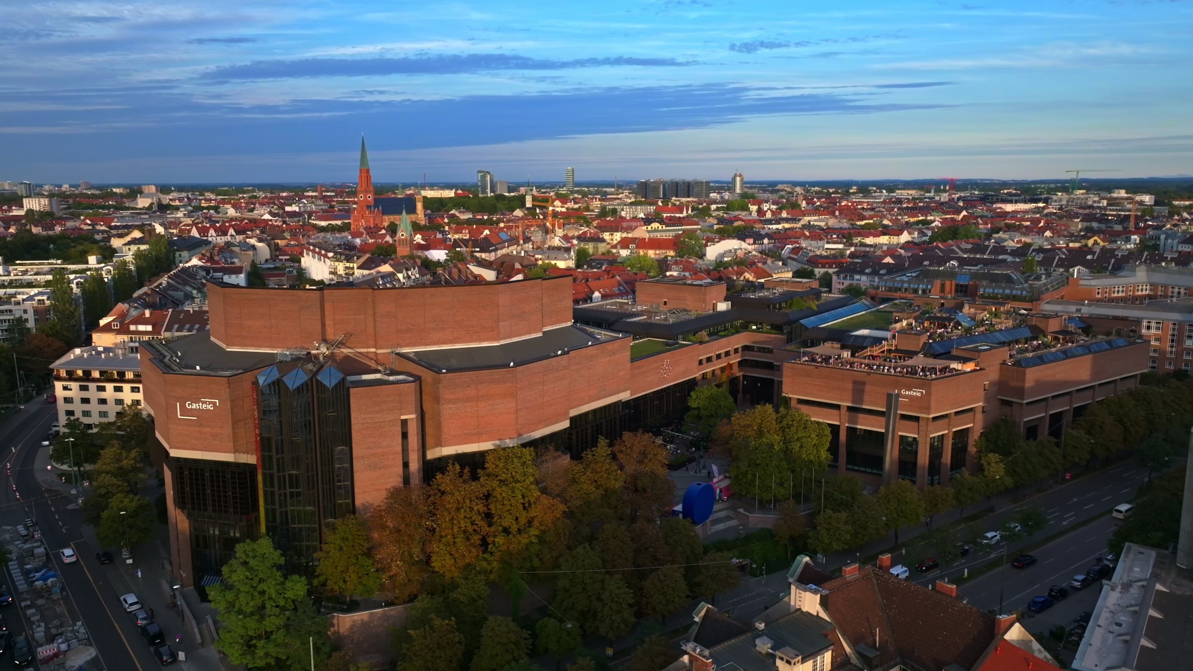 Aerial view of the Gasteig in Munich, a major cultural and event center.