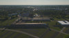 Aerial drone view of Sachsenhausen Memorial and Museum in Oranienburg, Germany.