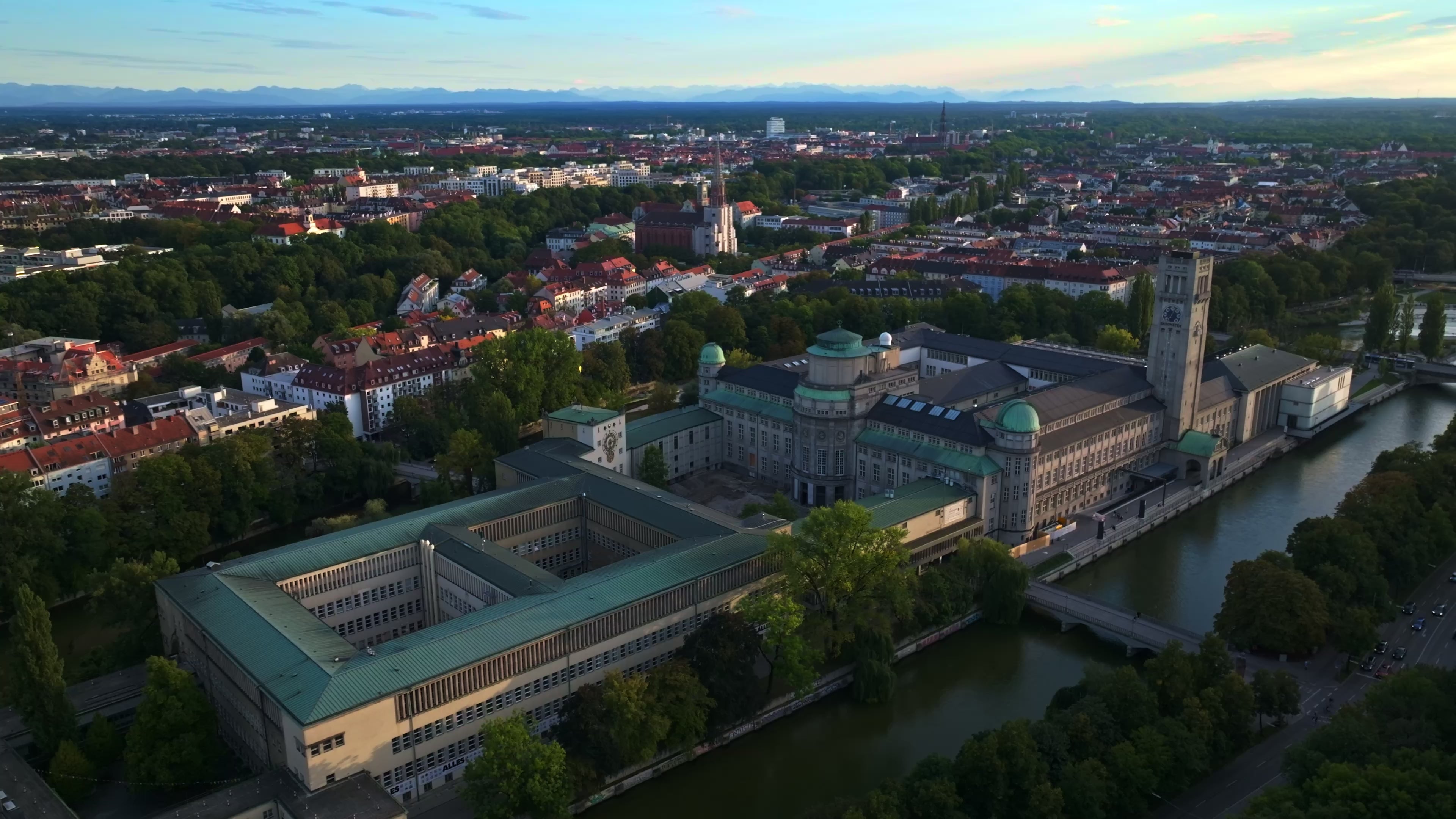 Aerial view of the Deutsches Museum in Munich, Germany.