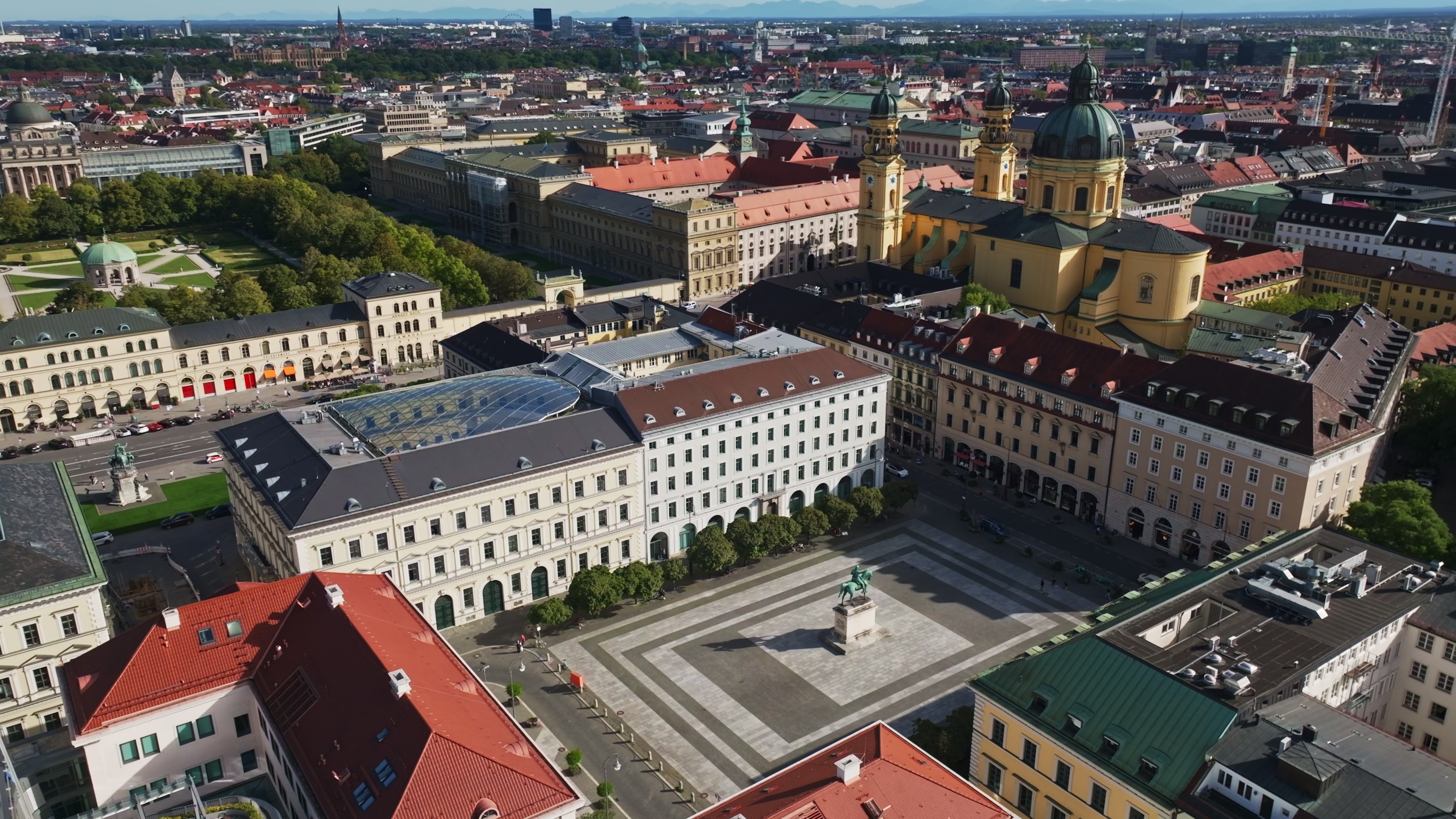 Aerial drone view of Wittelsbacherplatz in Munich, Germany.