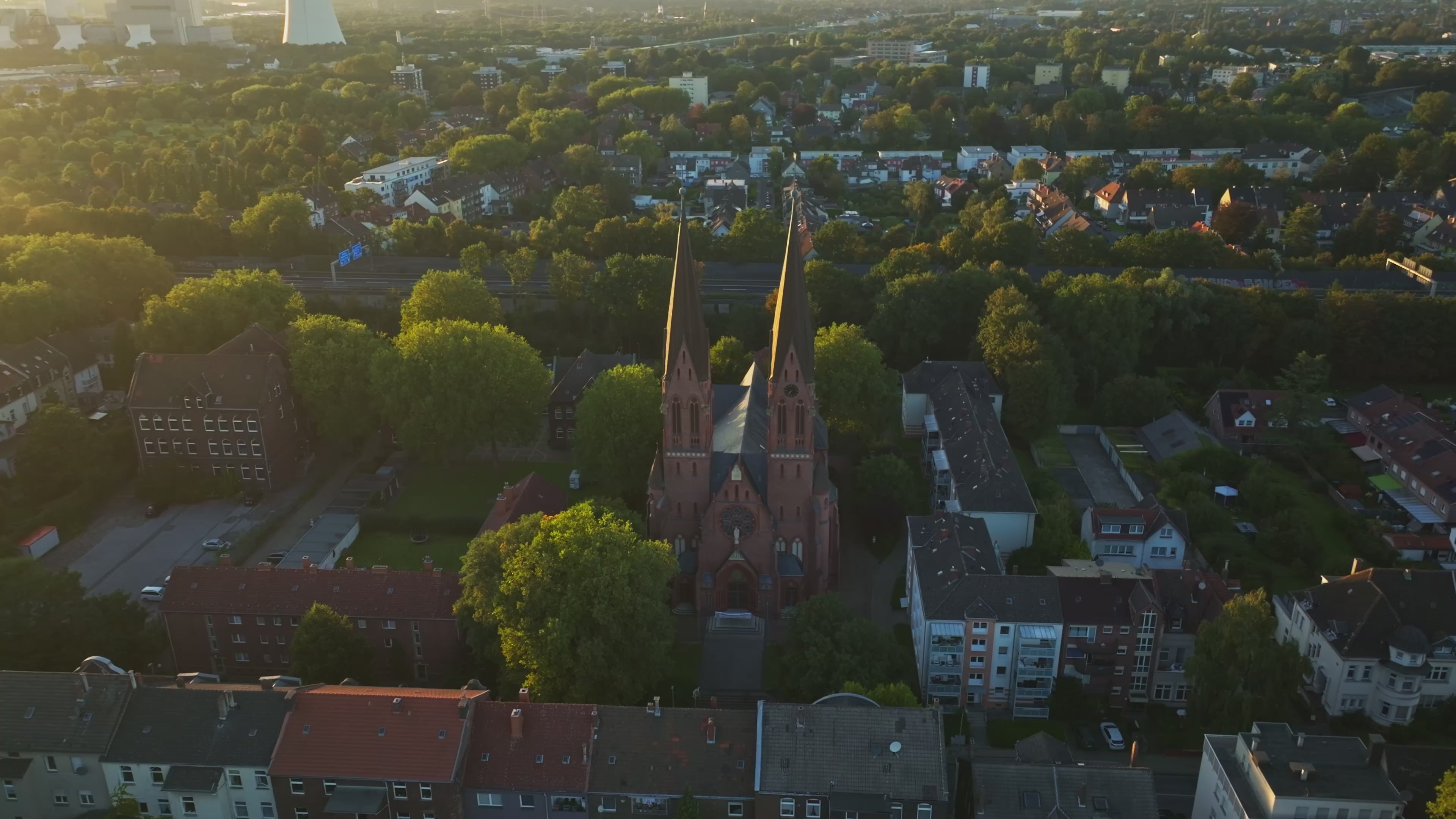 Aerial view of St. Marien Church in Herne, North Rhine-Westphalia, Germany.
