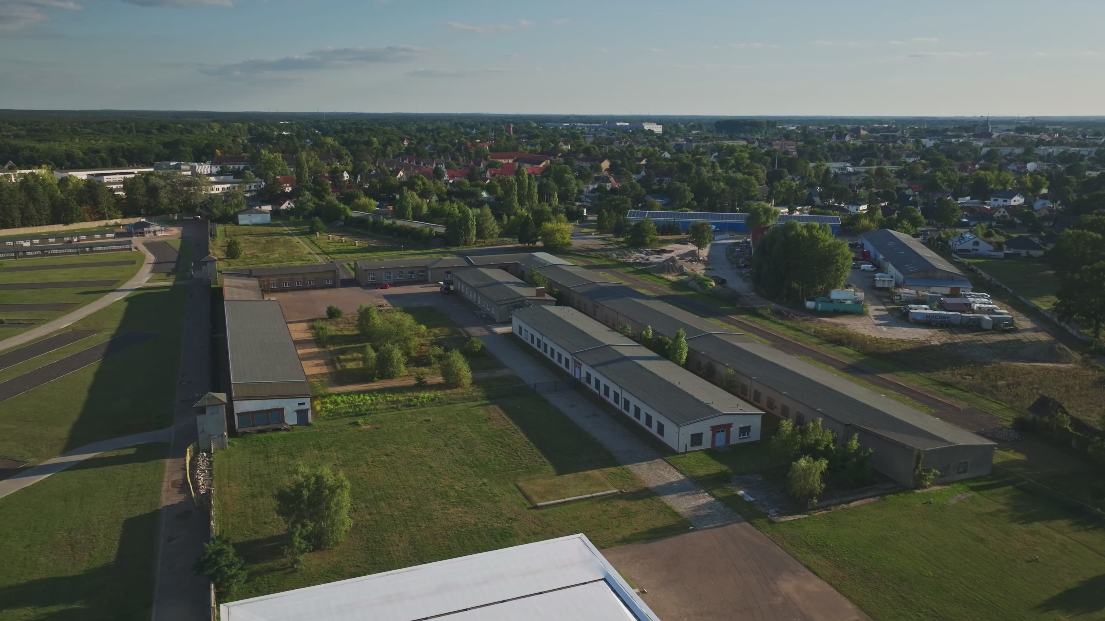 Aerial drone view of Sachsenhausen Memorial and Museum in Oranienburg, Germany.