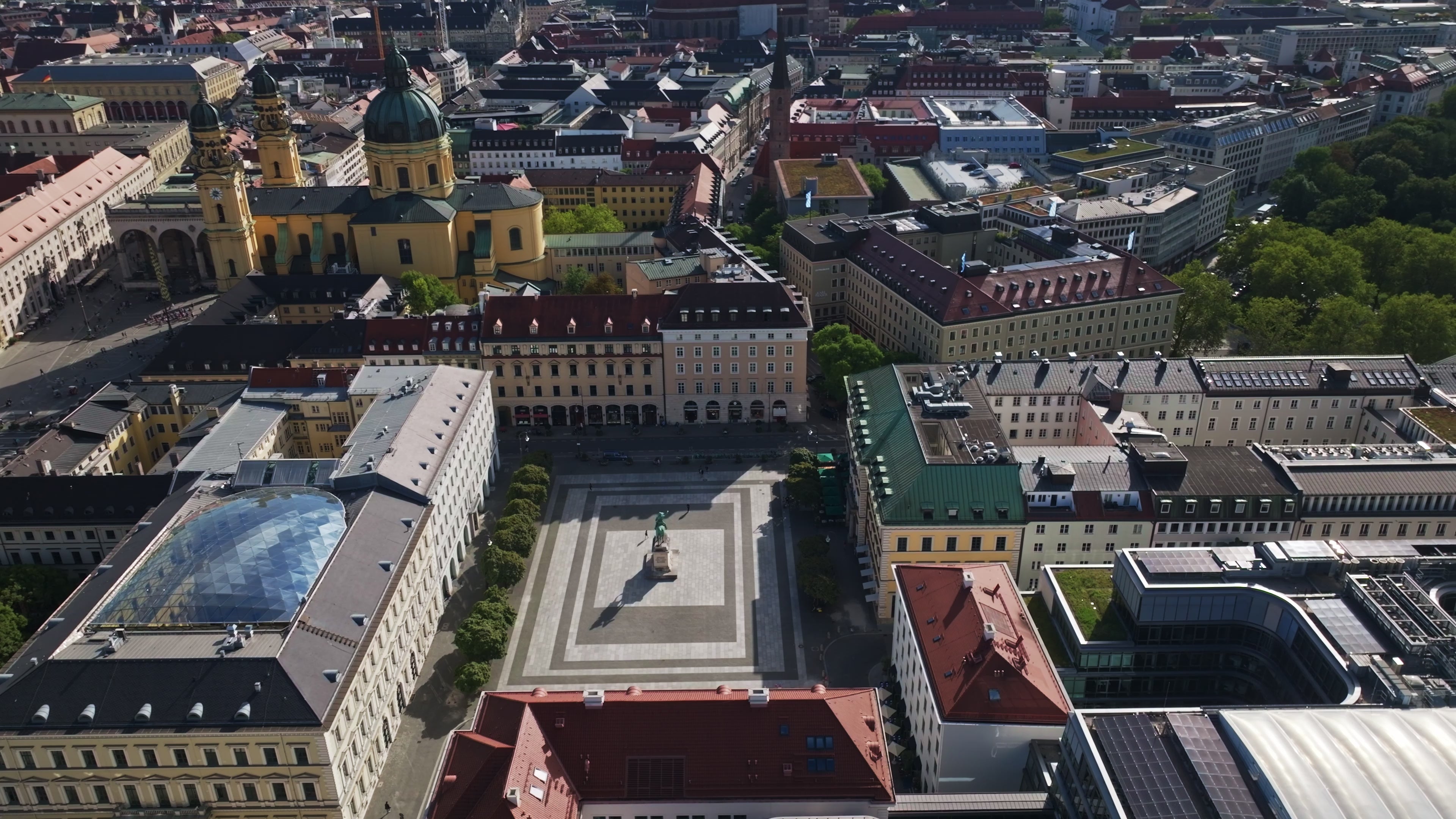 Aerial drone view of Wittelsbacherplatz in Munich, Germany.
