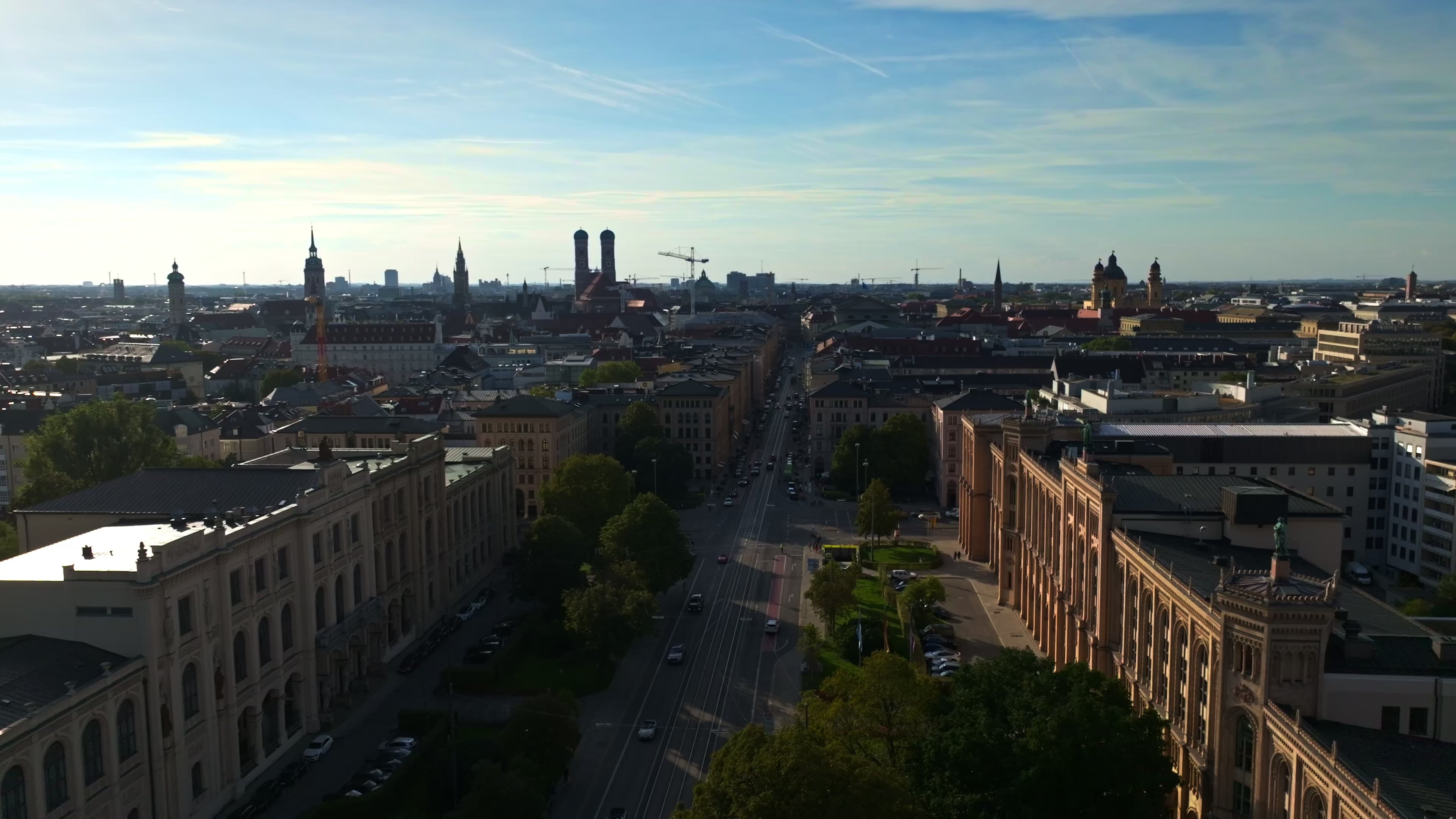 Aerial drone view of Munich’s Old Town (Altstadt), Germany.