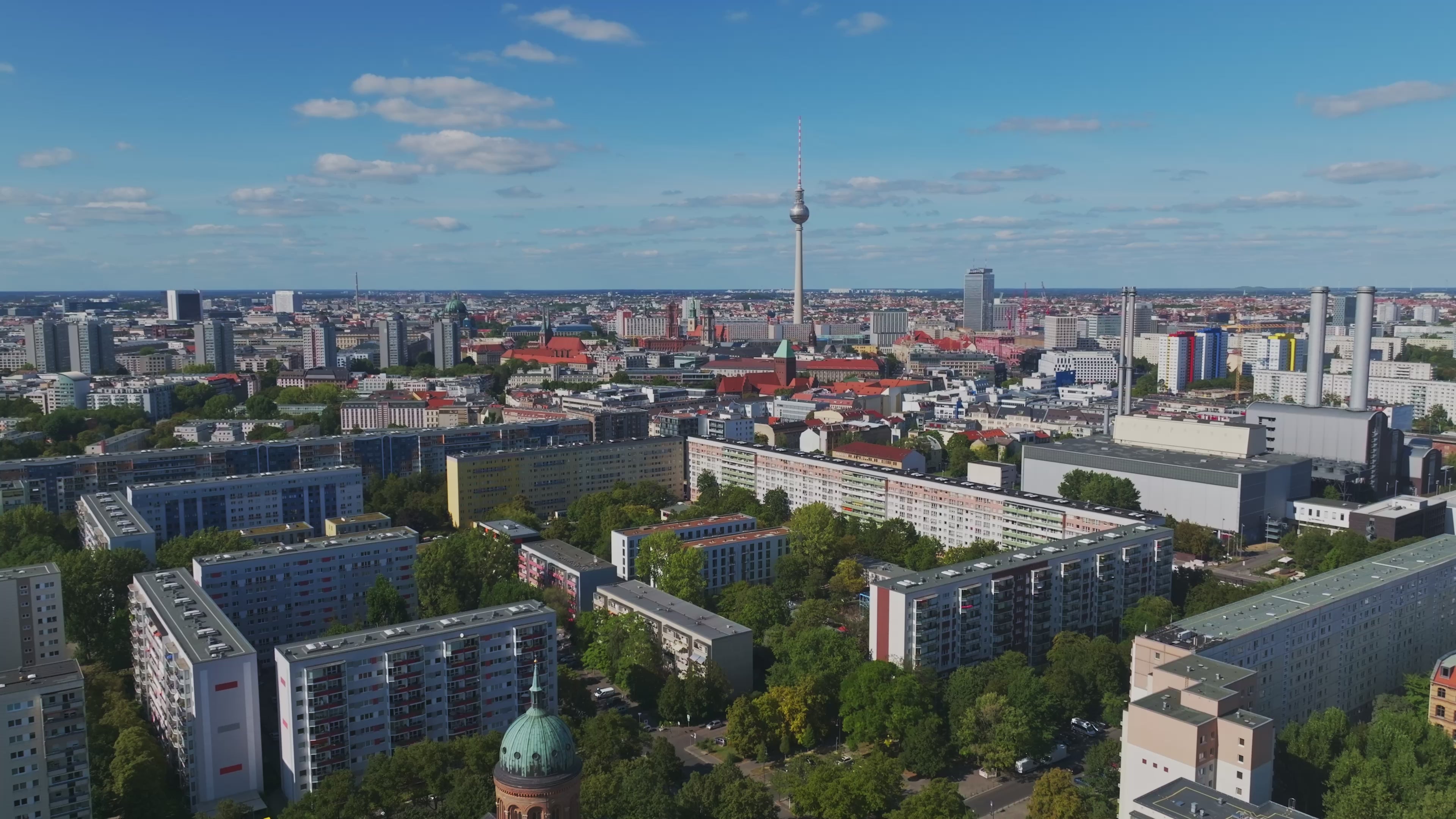 Aerial drone view of Friedrichshain-Kreuzberg in Berlin.