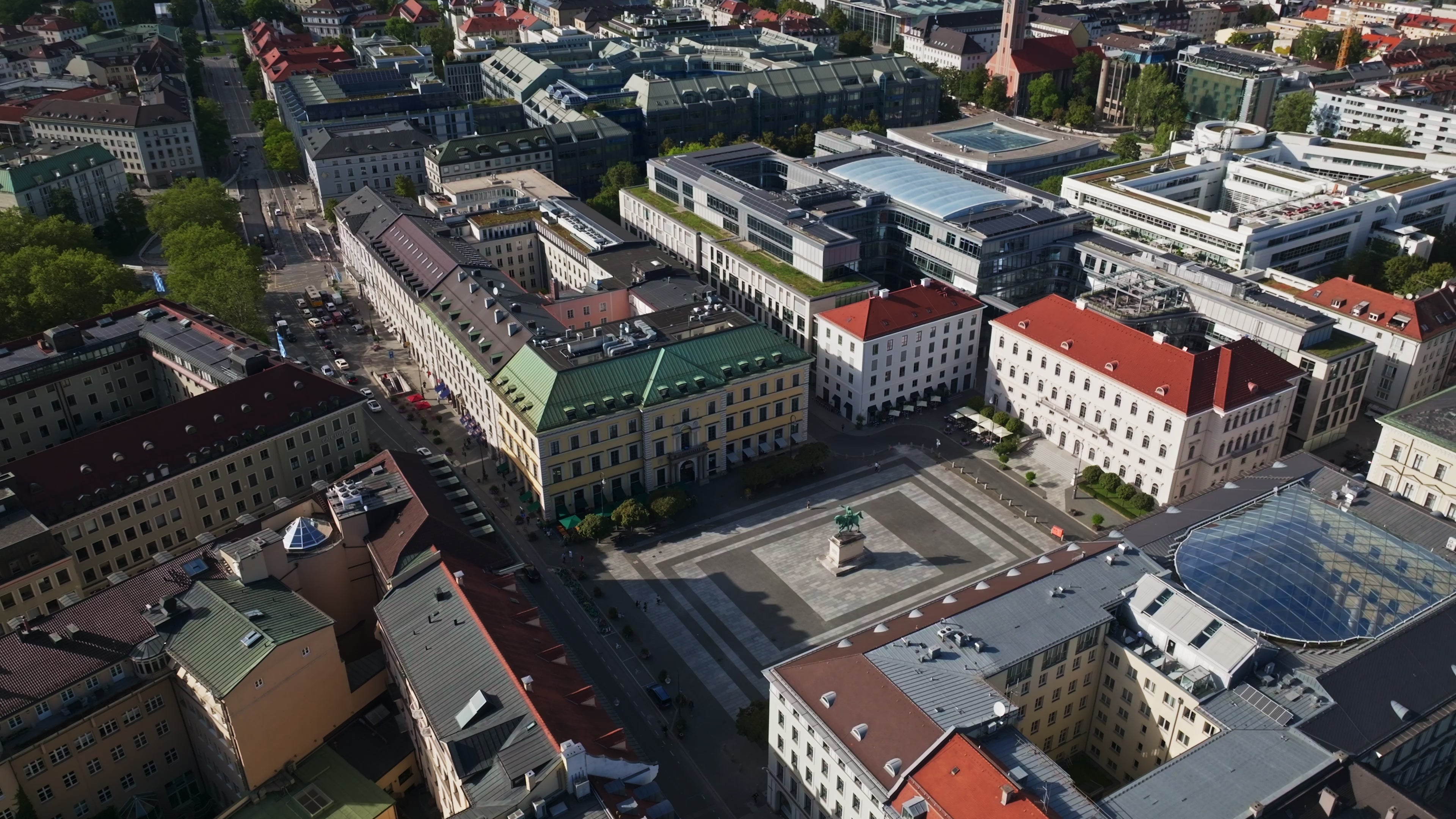 Aerial drone view of Wittelsbacherplatz in Munich, Germany.