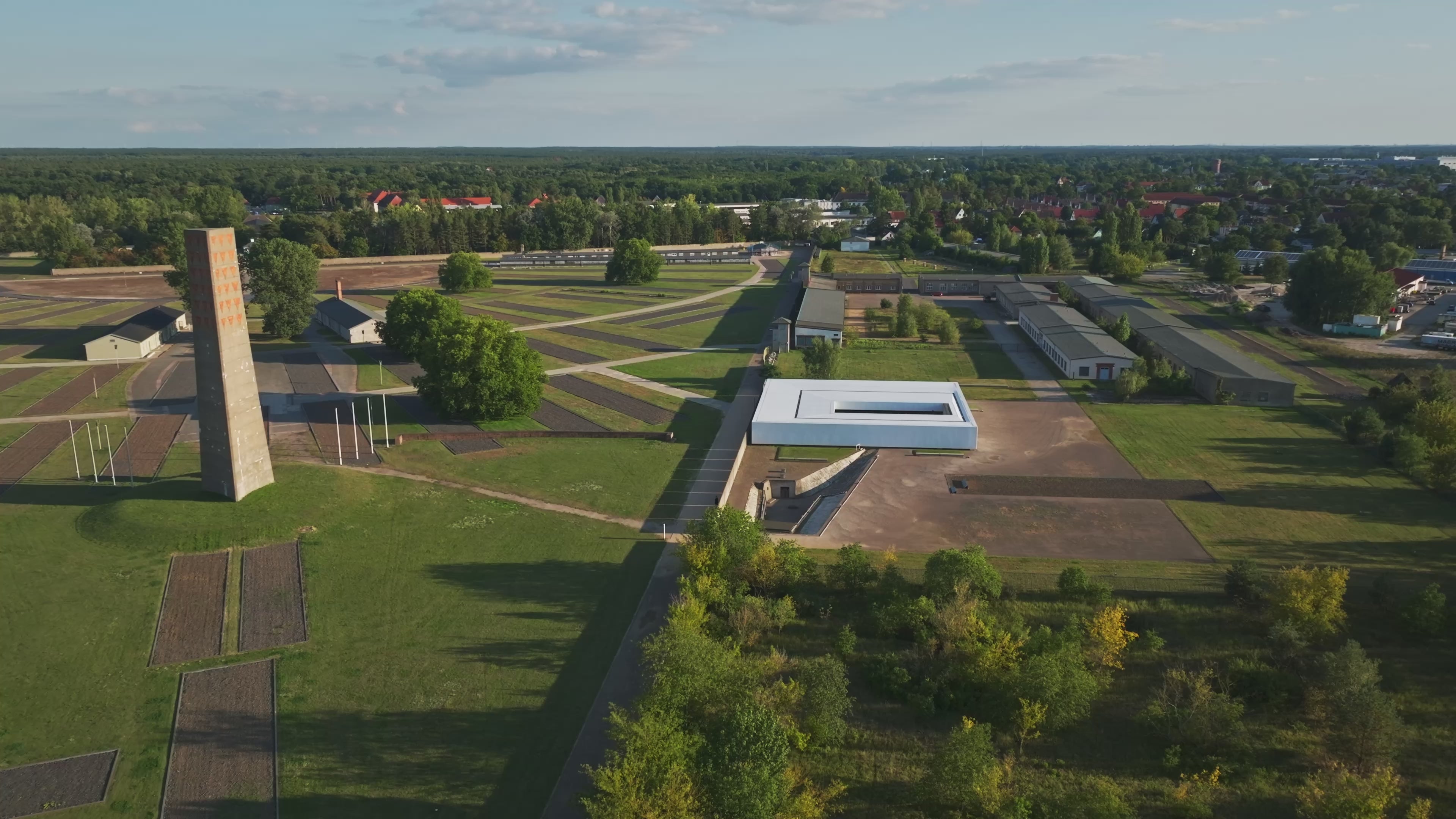 Aerial drone view of Sachsenhausen Memorial and Museum in Oranienburg, Germany.