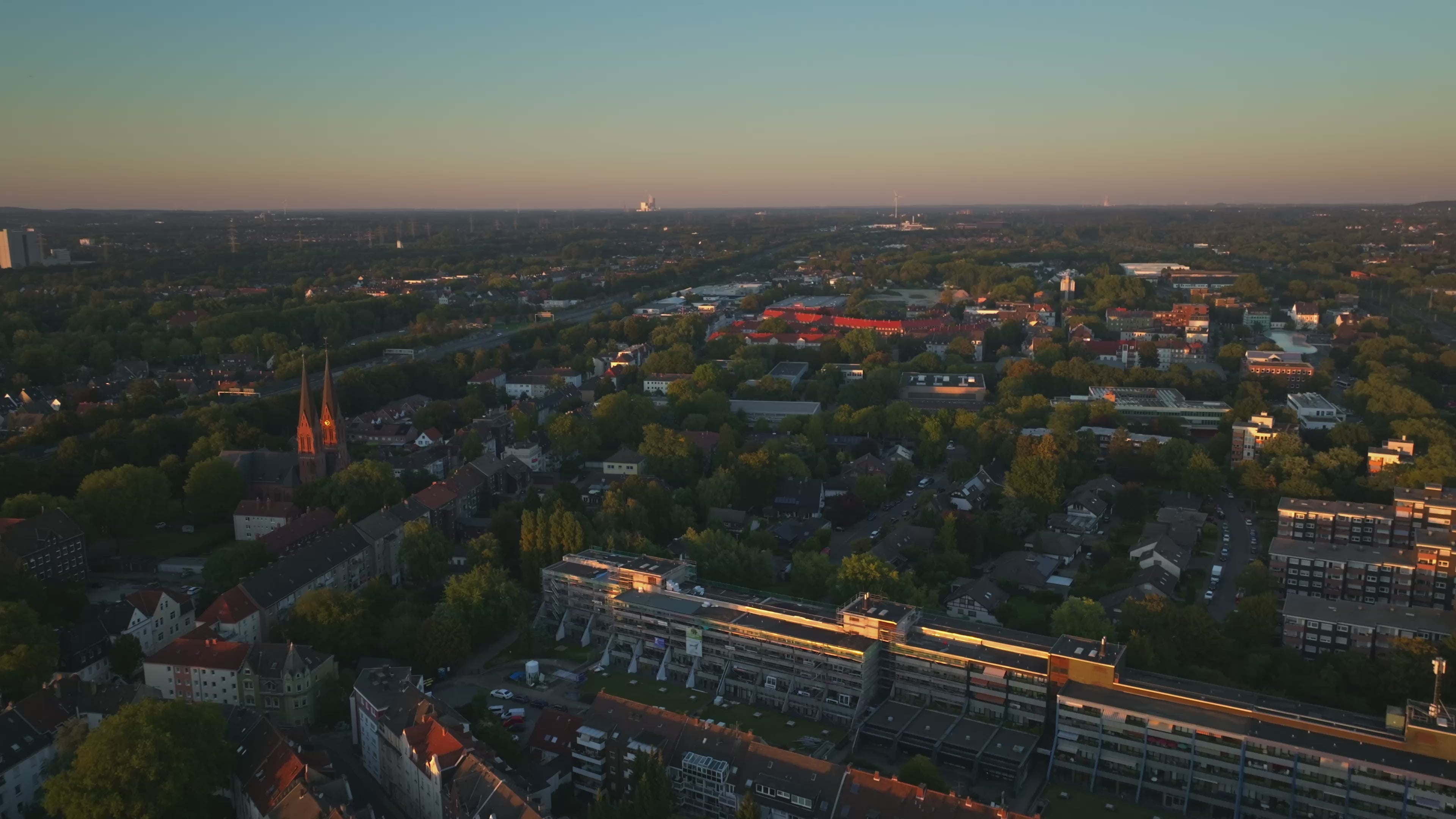 Aerial drone view of Herne in North Rhine-Westphalia, Germany.