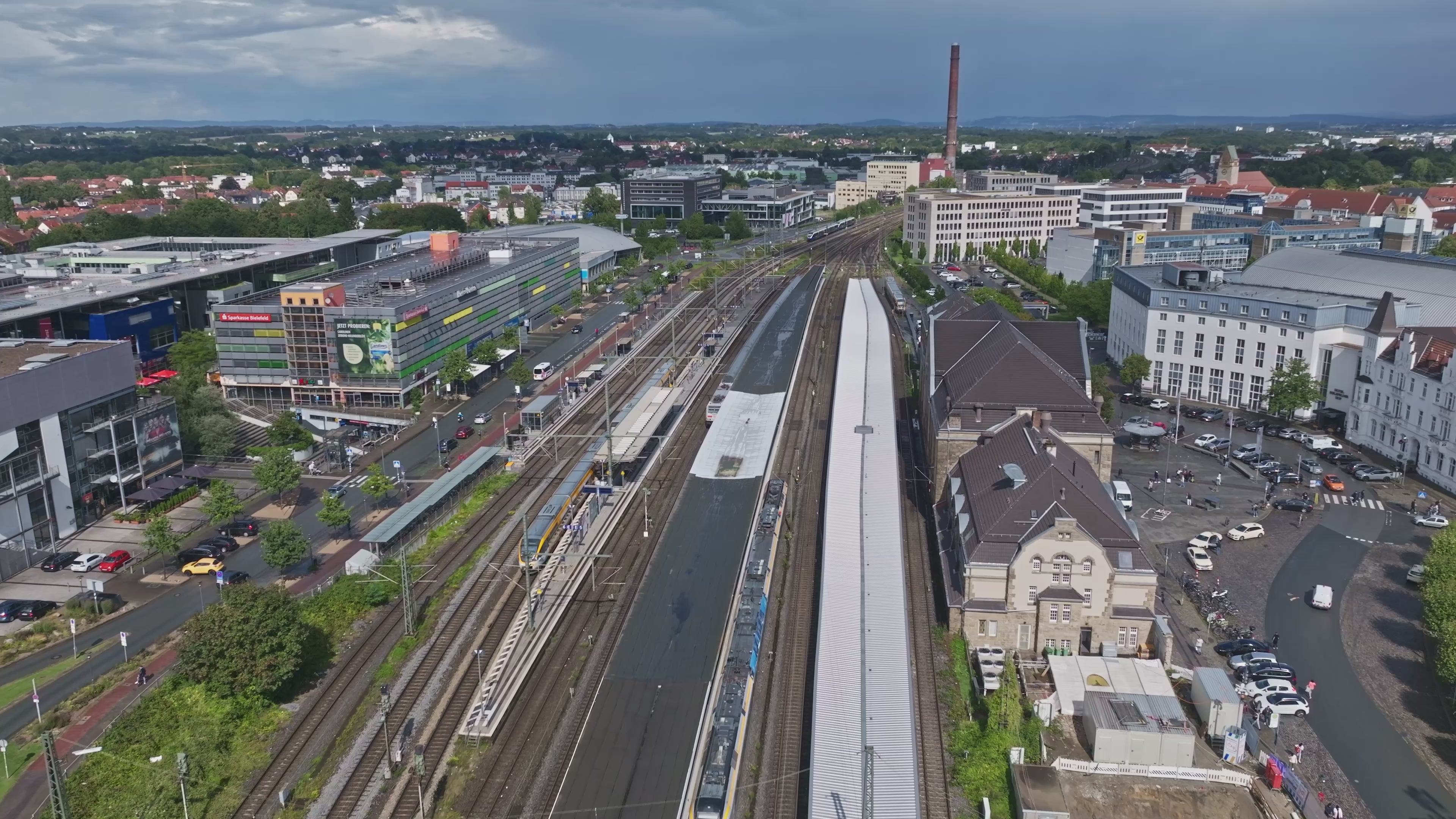 Aerial view of Bielefeld central train station , Germany.