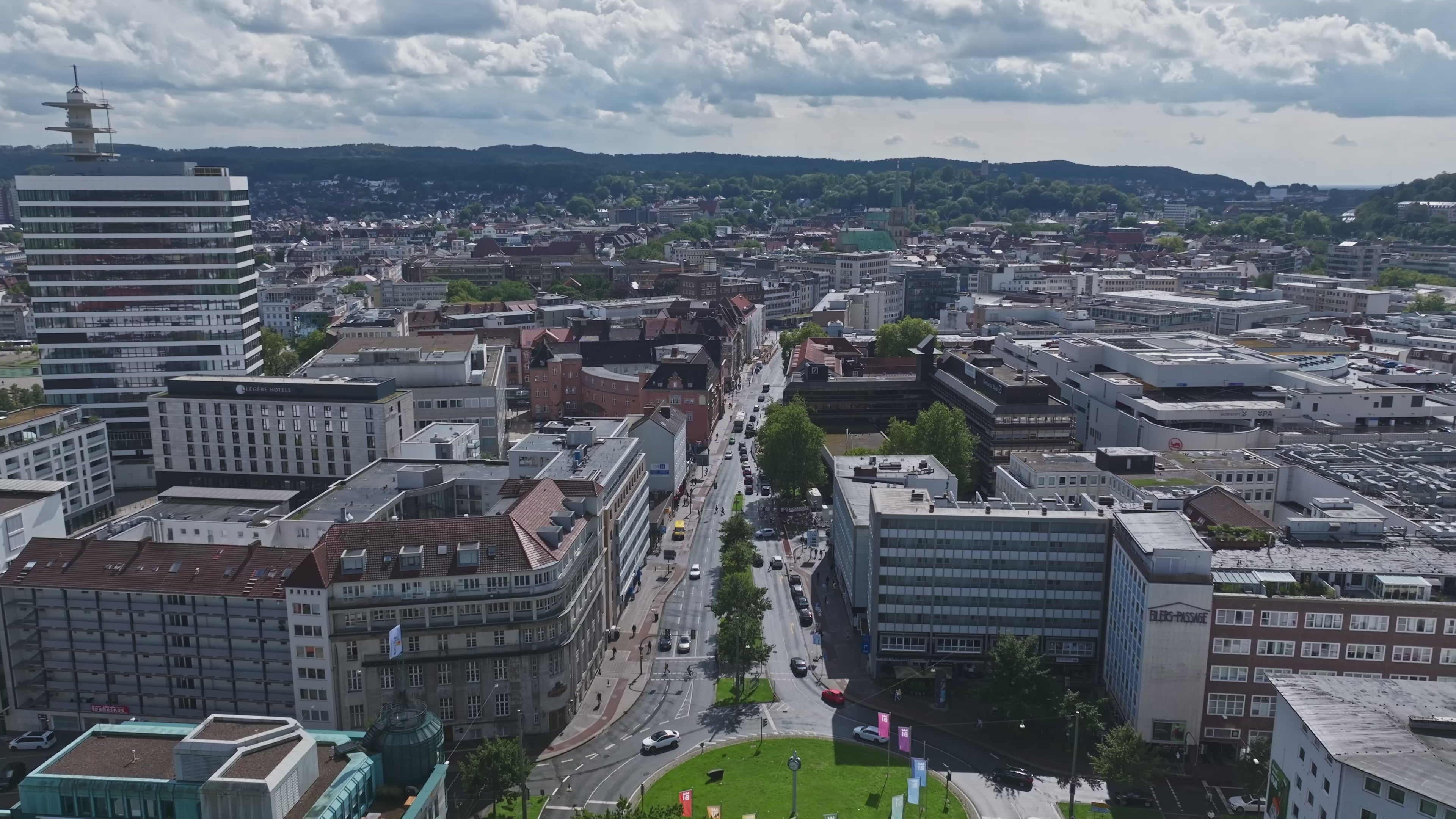 Aerial view of Bielefeld city centre , Germany.
