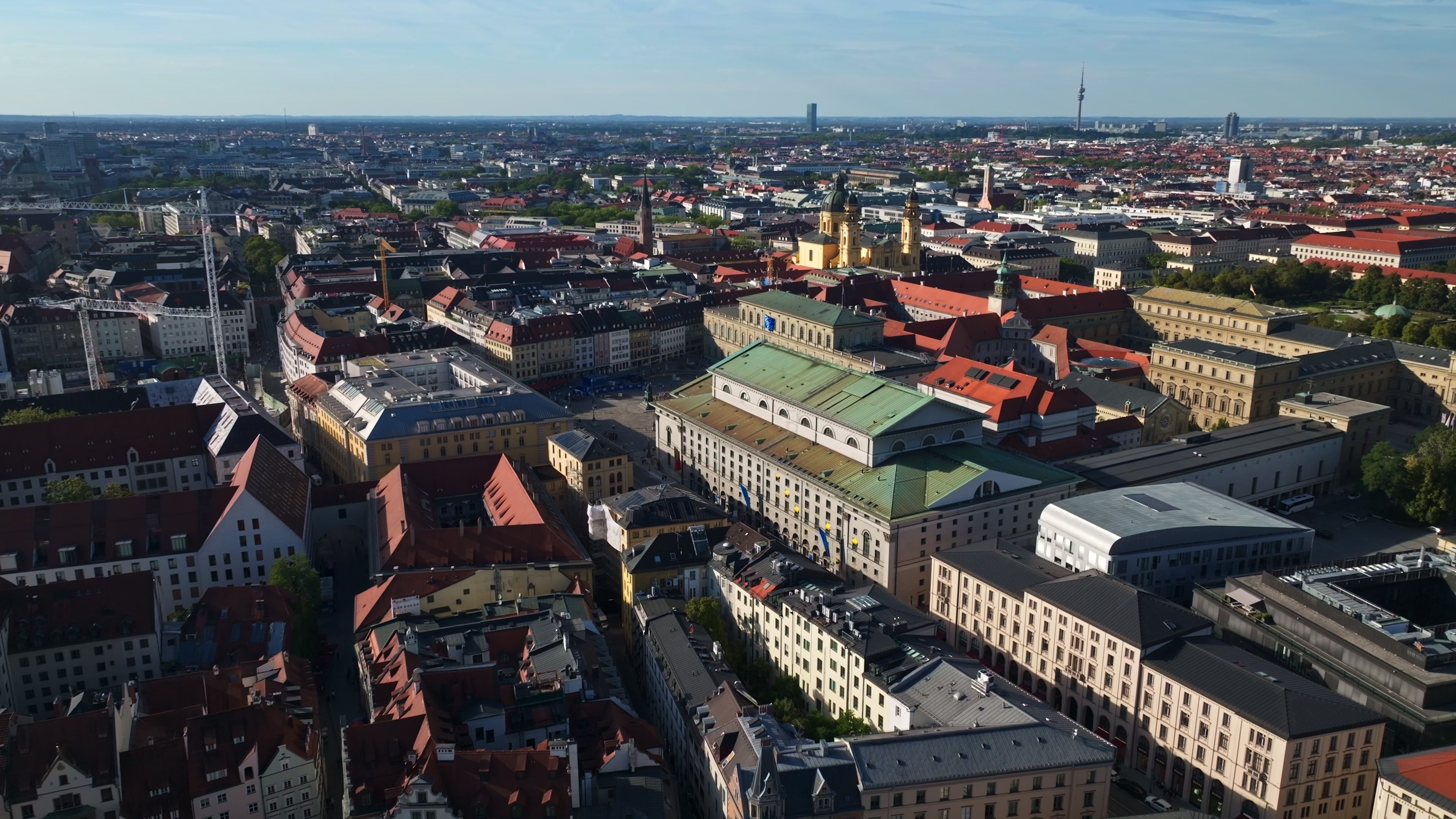 Aerial drone view of Munich’s Old Town (Altstadt), Germany.
