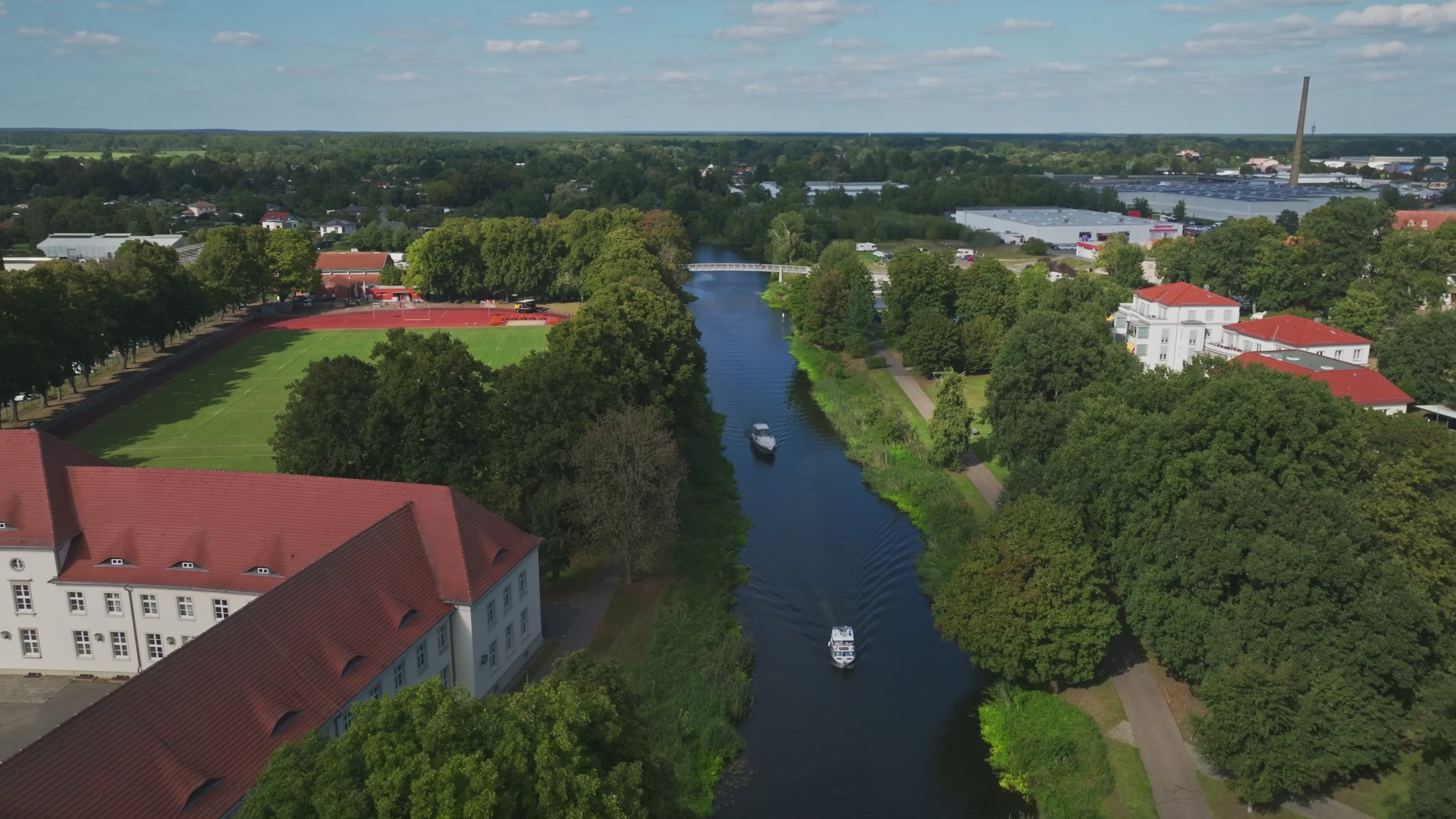 Aerial drone view of Oranienburg Palace in Oranienburg, Brandenburg, Germany.