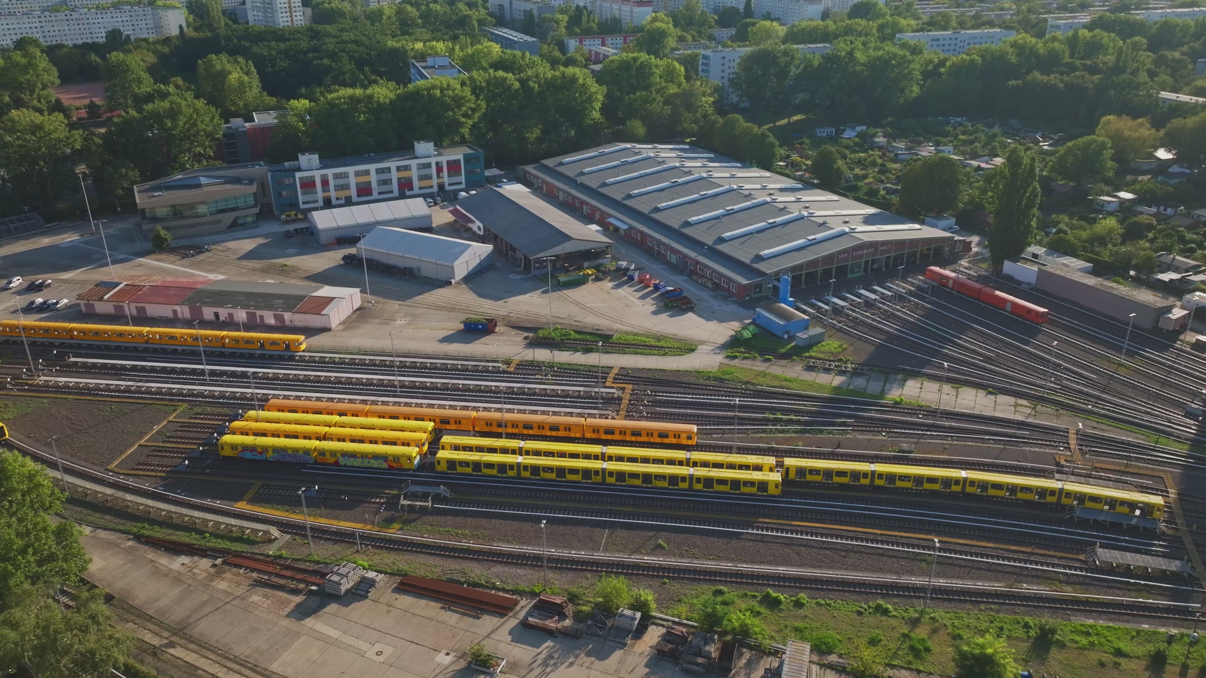 Aerial view of the BVG U-Bahn Betriebswerkstatt Friedrichsfelde , Berlin.