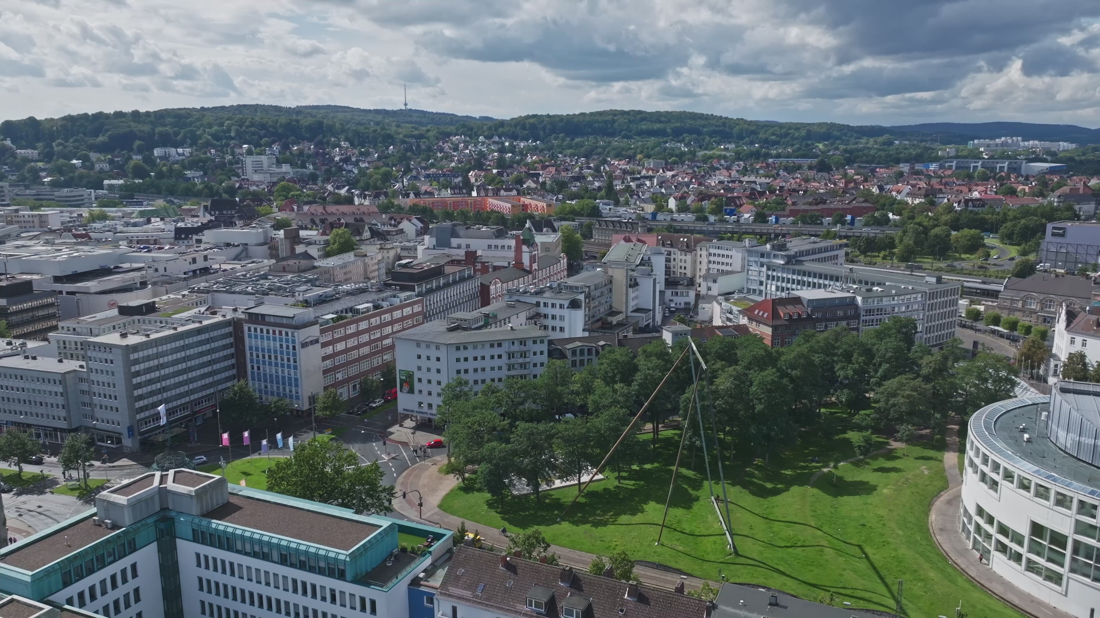 Aerial view of Bielefeld city centre , Germany.