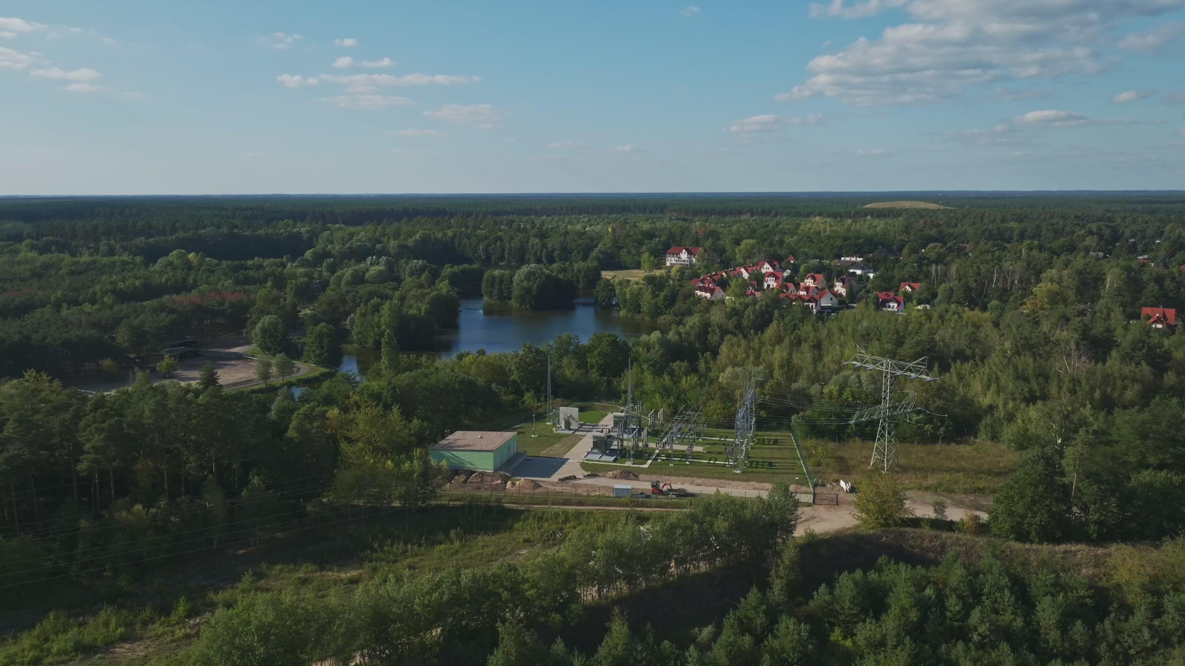 Aerial view of Germendorfer Waldsee lake in Germendorf, Oranienburg, Germany.