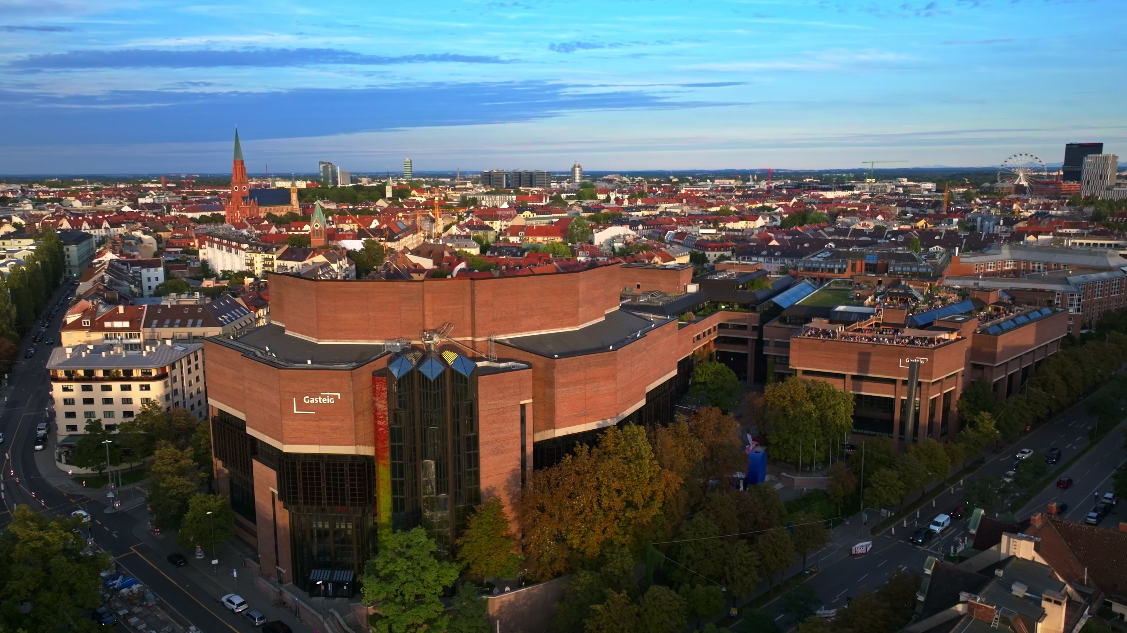 Aerial view of the Gasteig in Munich, a major cultural and event center.