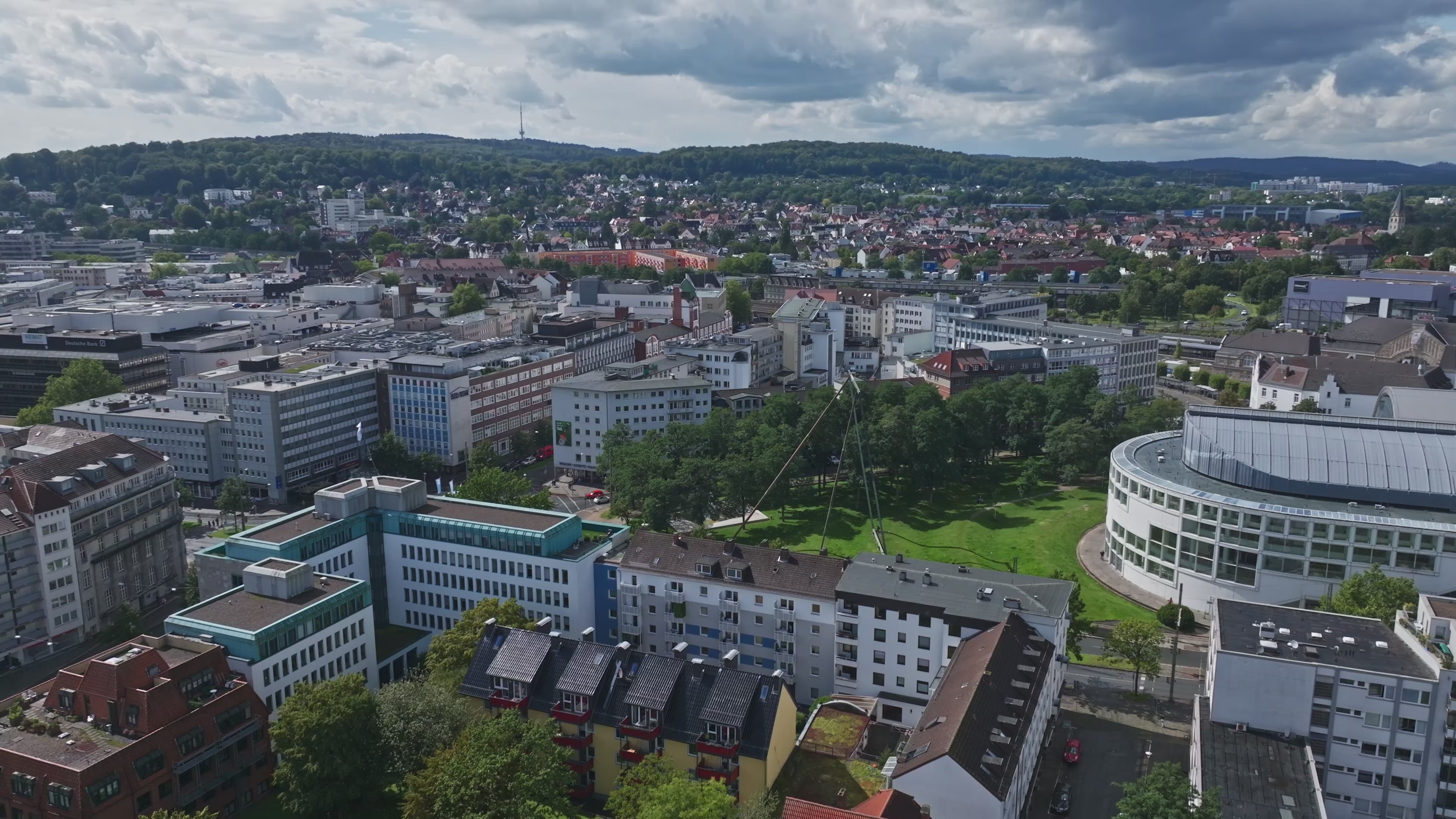 Aerial view of Bielefeld city centre , Germany.
