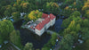 Aerial drone view of Schloss Strünkede castle in Herne, Germany.