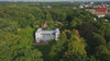 Aerial drone view of Schloss Tegel in Berlin, Germany.