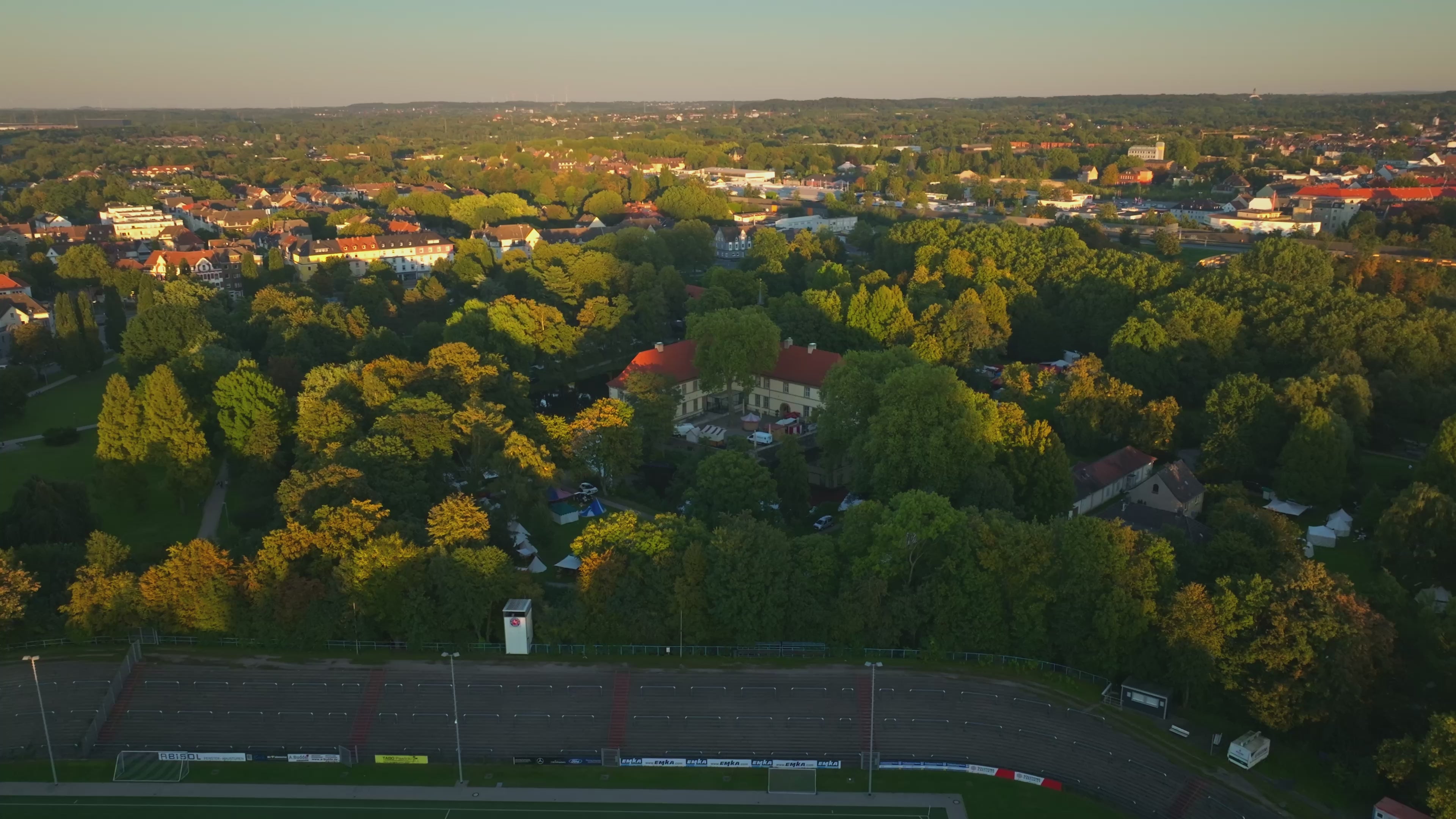 Aerial drone view of Schloss Strünkede castle in Herne , Germany.